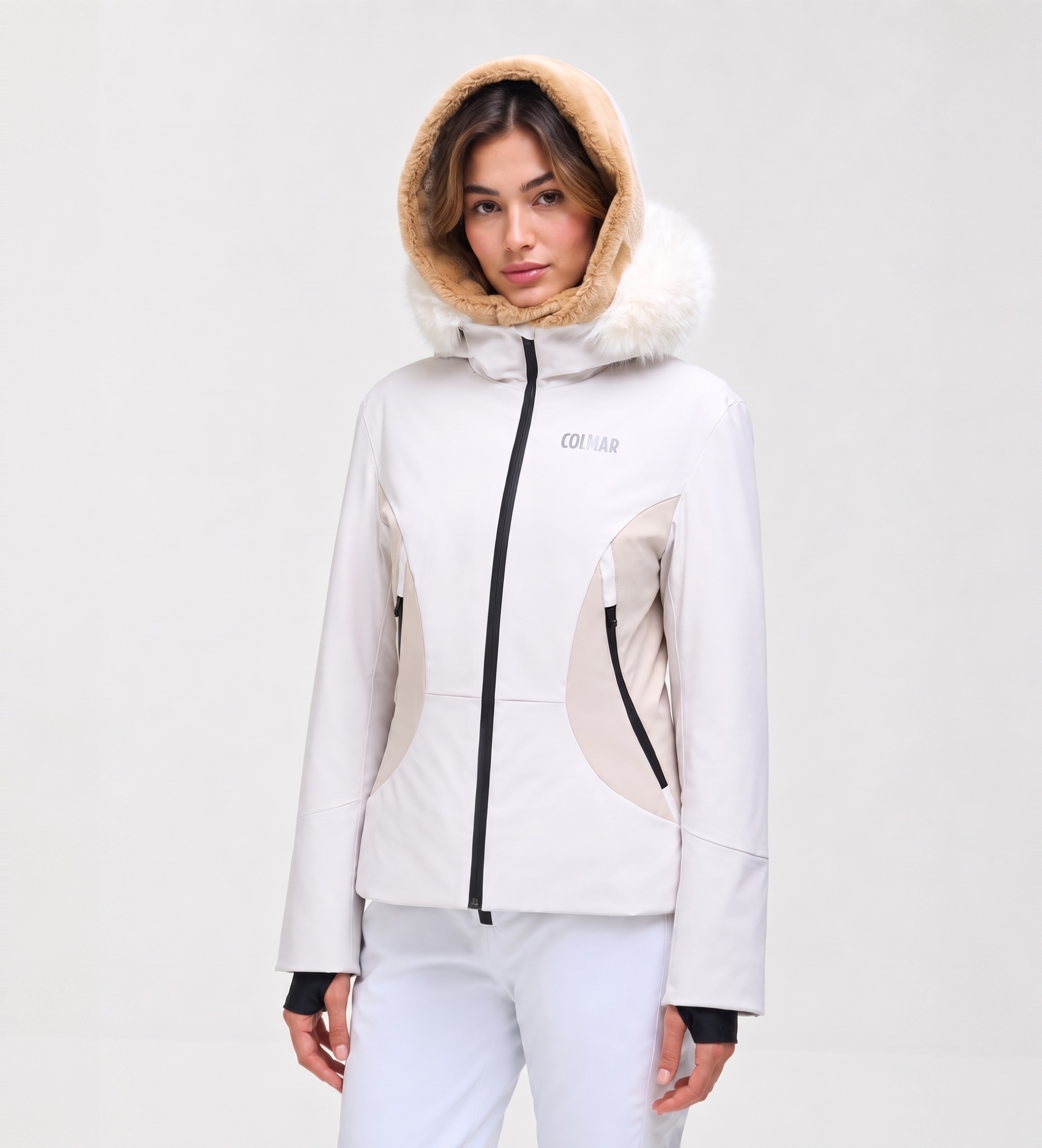 Colmar für Damen. 29000008E-1VC Yin & Yang Skijacke mit Kunstfell in Gebrochenweiß (46), Lässig, Sportlich, Polyester, Schnee