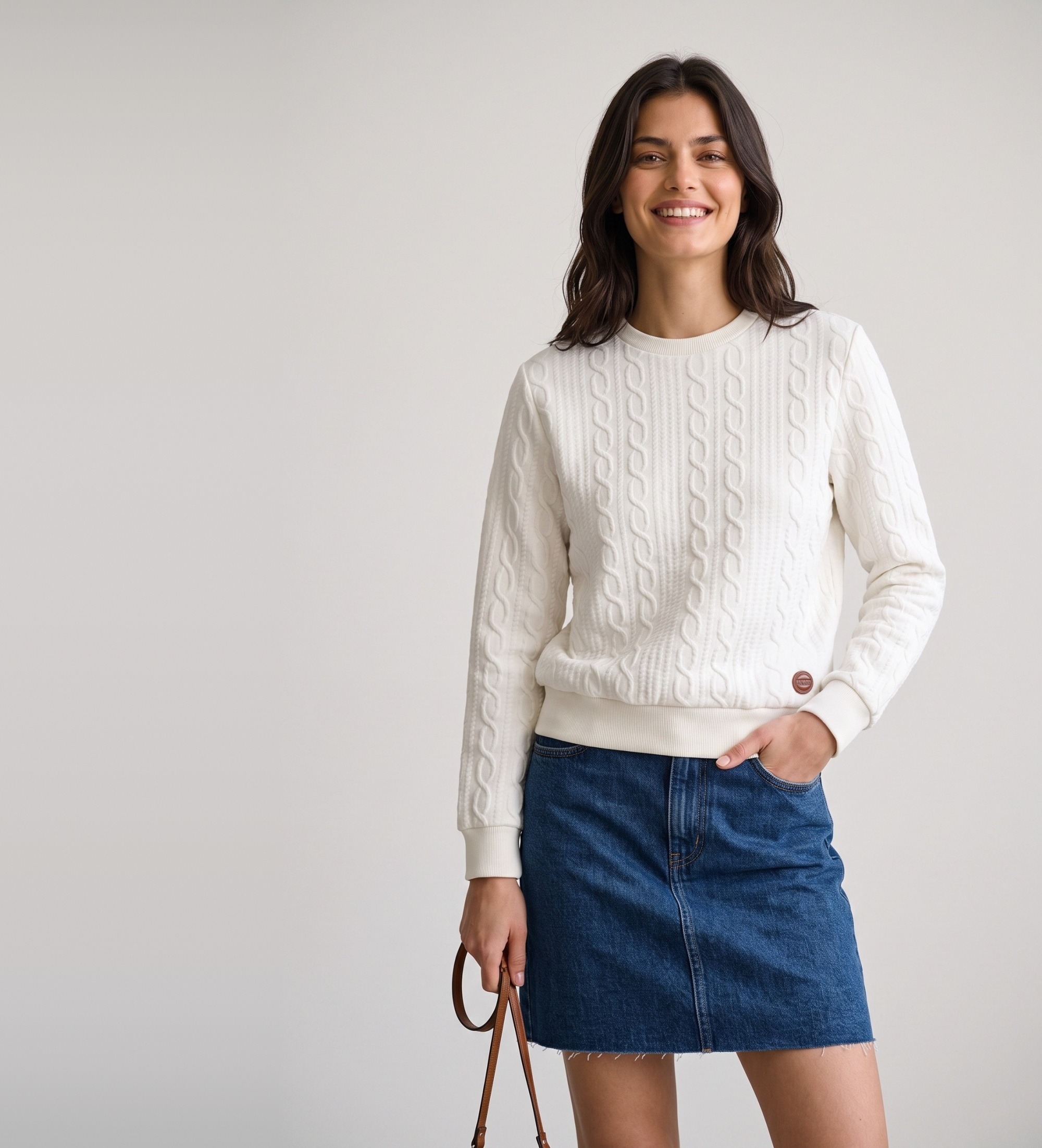 Colmar für Damen. 92000007-3JJ Sweatshirt aus gebrochenem weißem Zopfstrick (M), Lässig, Polyester