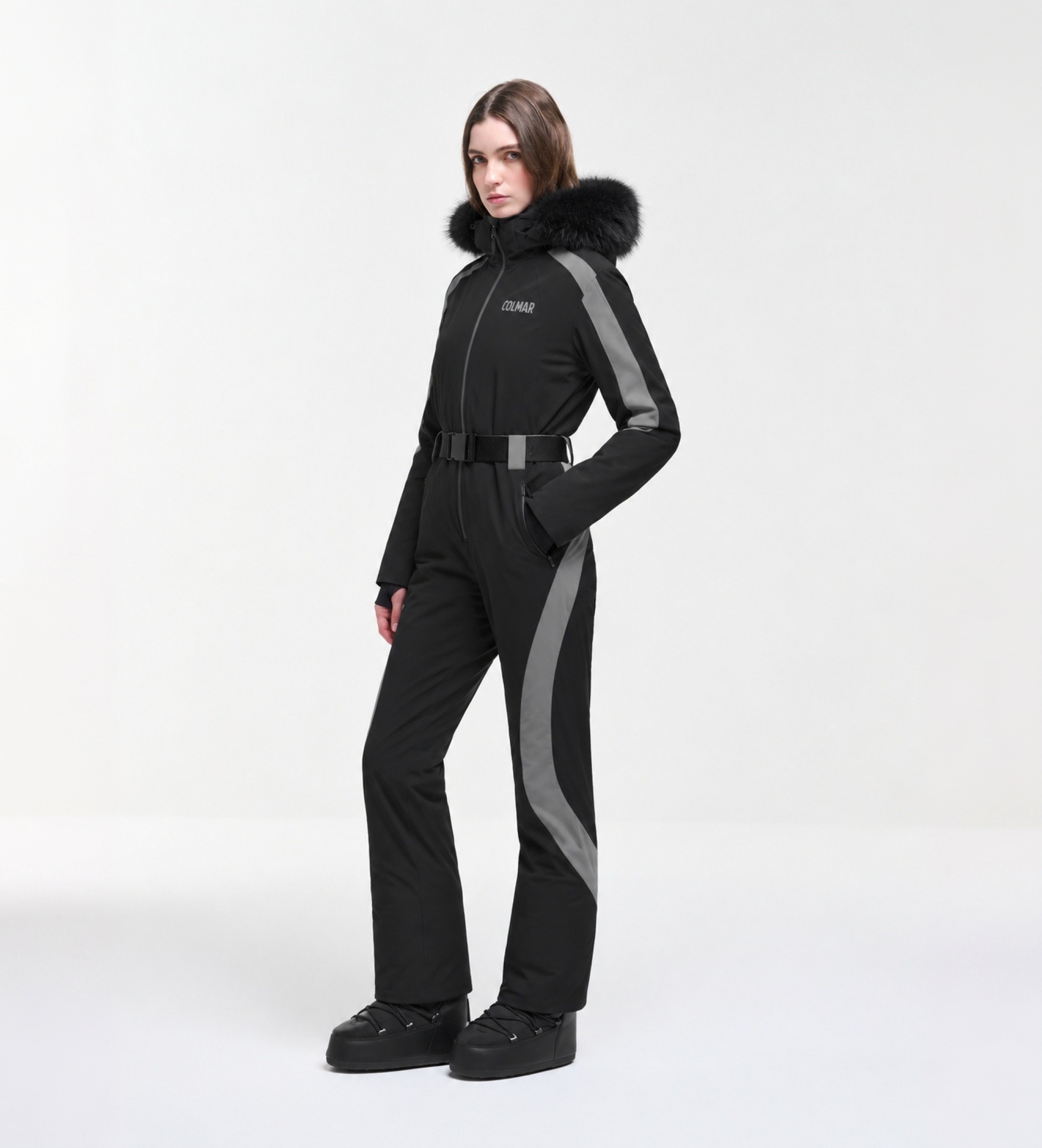 Colmarvoor vrouwen. 23000000E-8ZQ Gewatteerd skicostuum Desire met bont zwart (44), Sportief, Buiten, Polyamide, Sneeuw, Lange mouwen
