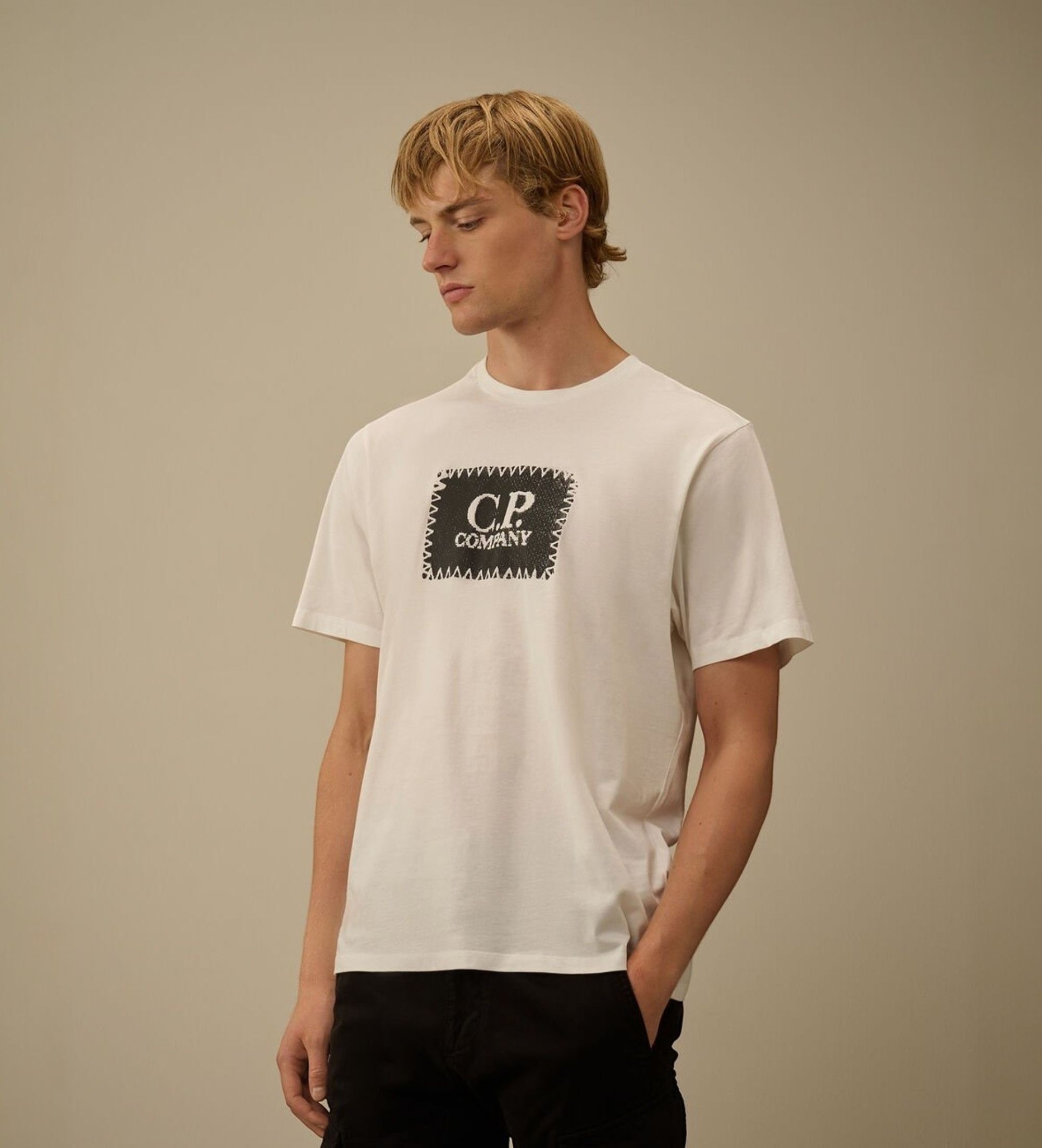 C.P. Company für Herren. RCCMTS723A005100W T-Shirt 30/1 off-white (L), Weiß, Lässig, Baumwolle, Kurzarm
