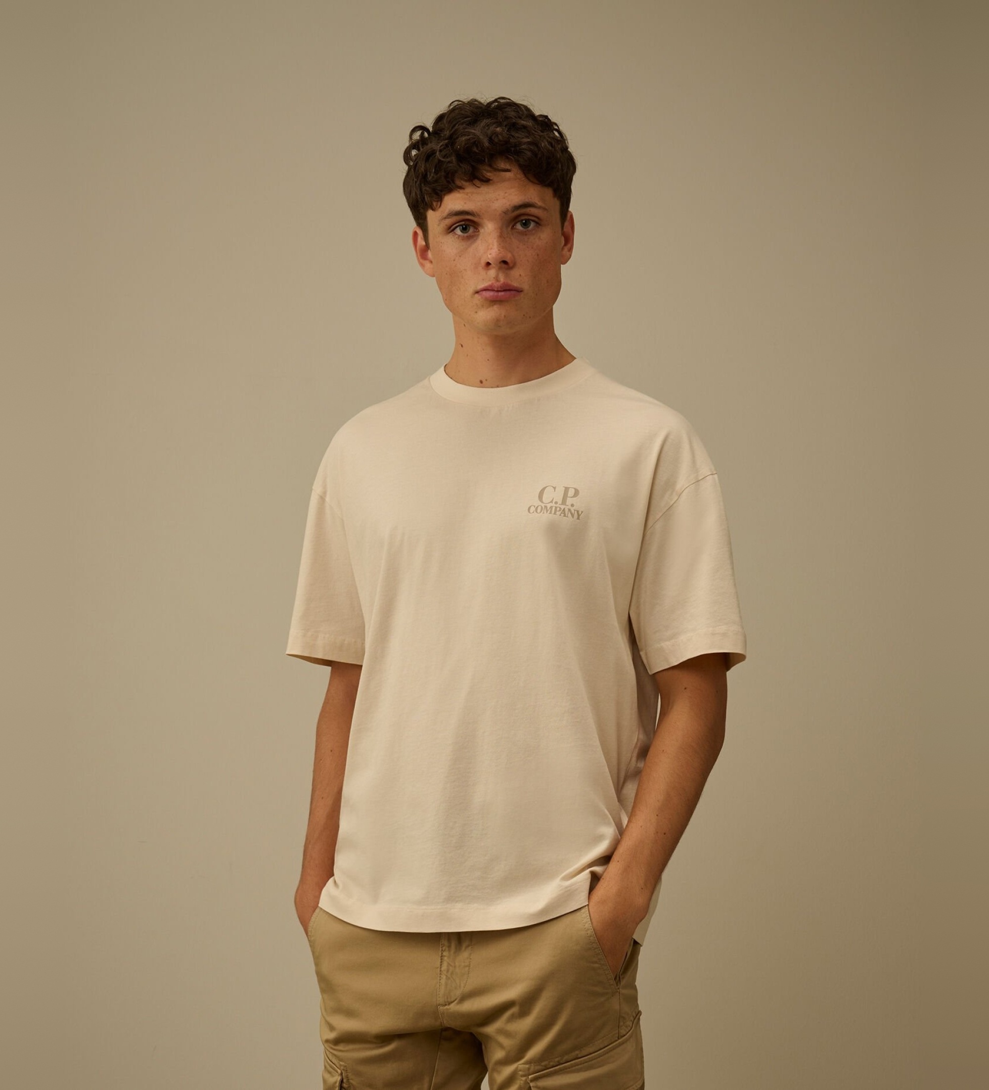 C.P. Company für Herren. 20CMTS086A005100W T-shirt 30/1 Ärmel Logo beige (XXL), Lässig, Baumwolle, Kurzarm