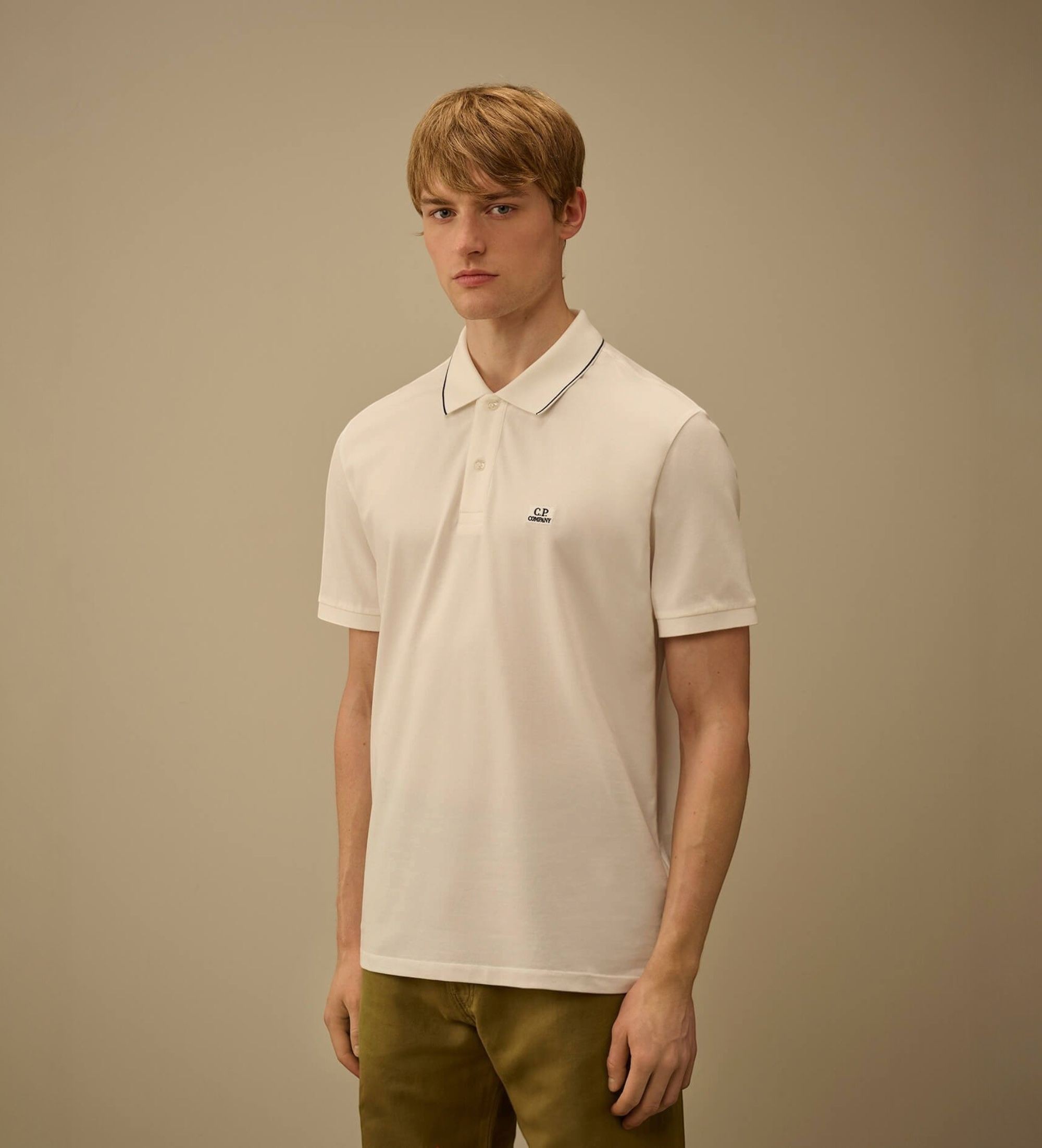 C.P. Company für Herren. RCCMPL722A005263W Polo Stretch Piquet gebrochenes Weiß (M), Lässig, Baumwolle, Kurzarm