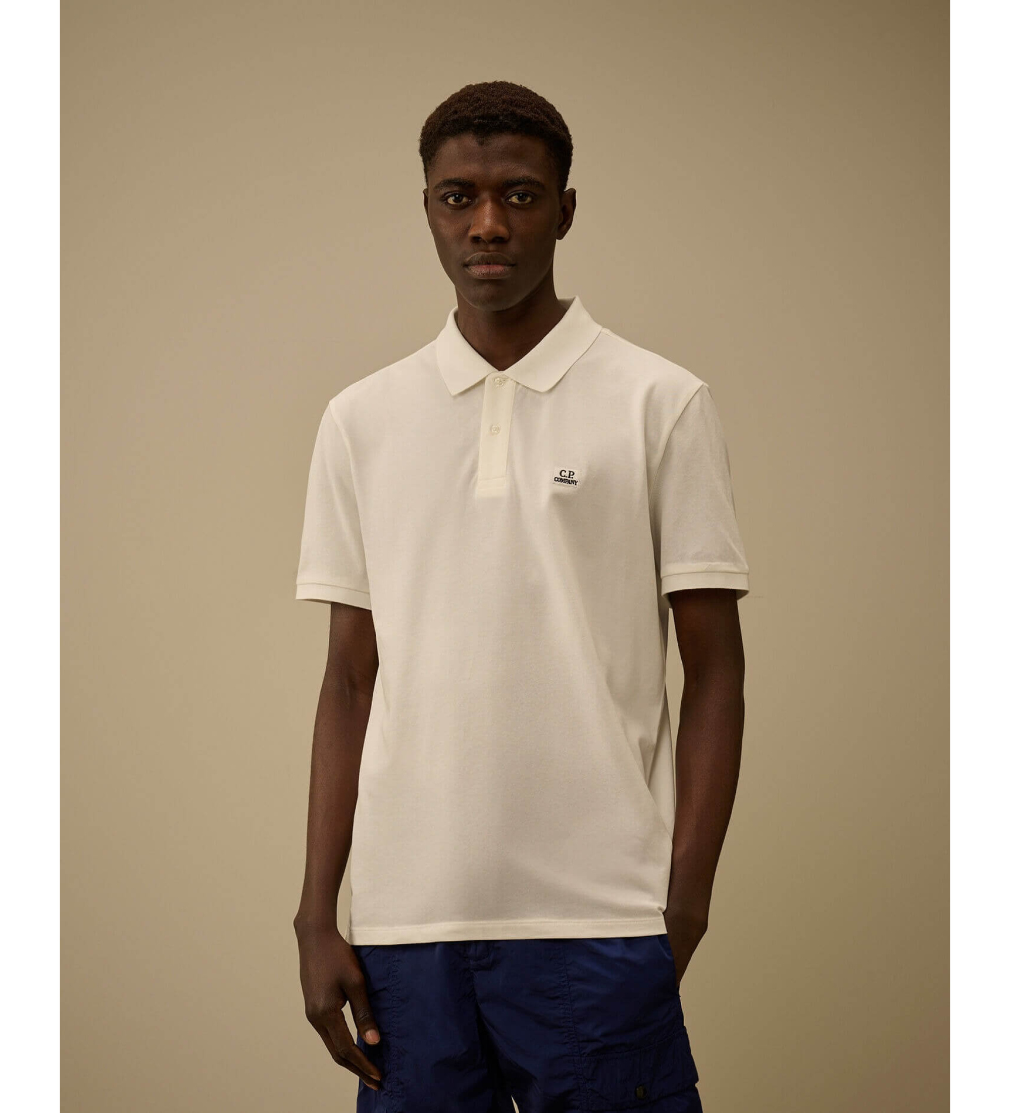 C.P. Company für Herren. RCCMPL721A005263W Polo Stretch Piquet Logo gebrochenes weiß (M), Lässig, Baumwolle, Kurzarm