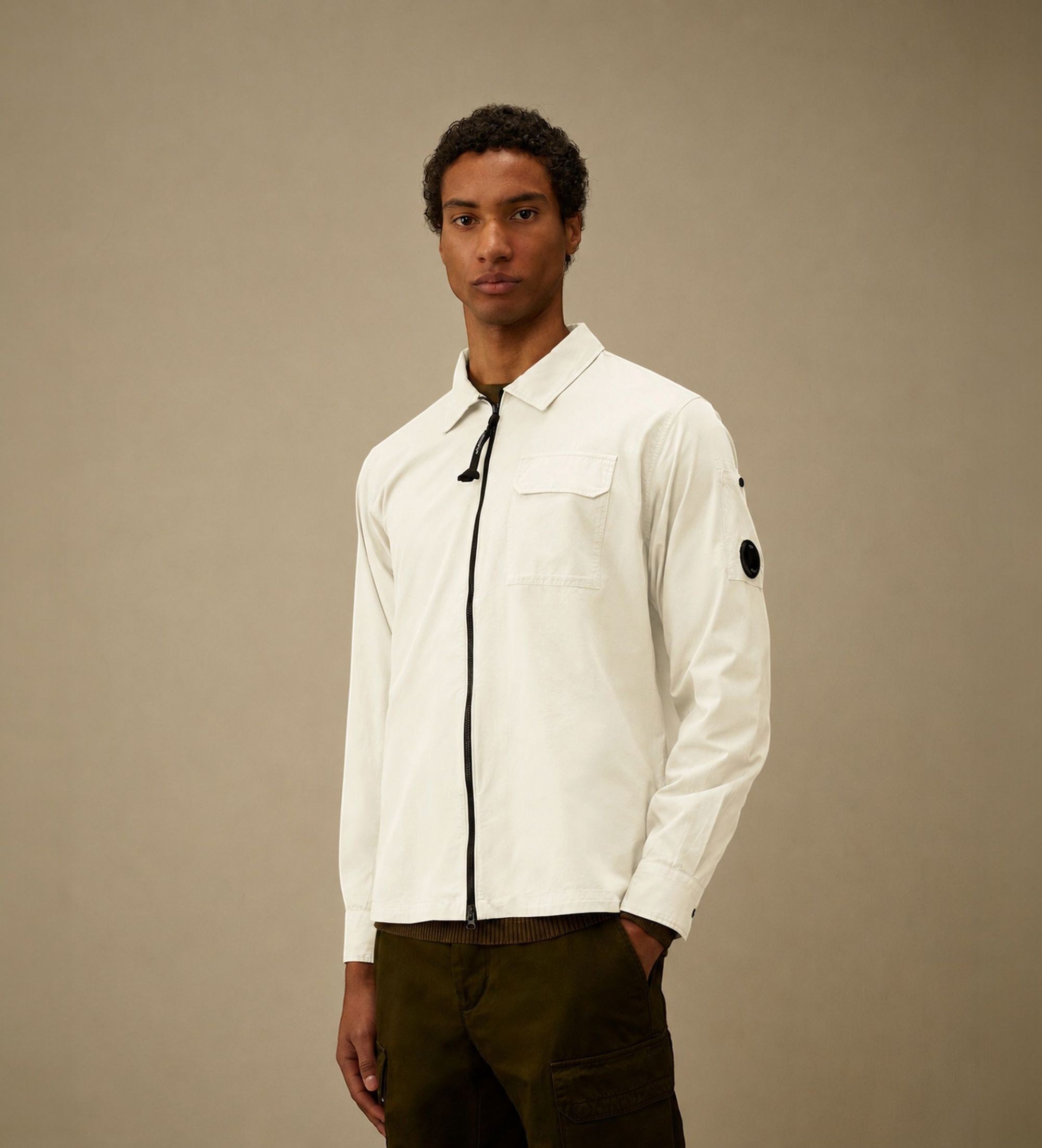 C.P. Company für Herren. RCCMOS705A110143G Organic Zip Überhemd off-white (S), Weiß, Lässig, Baumwolle, Langarm