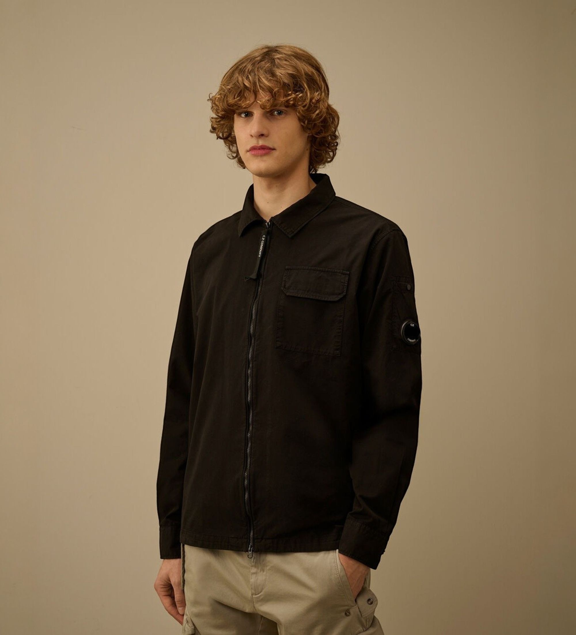 C.P. Company für Herren. RCCMOS705A110143G Organic Zip Überhemd schwarz (M), Lässig, Baumwolle, Langarm