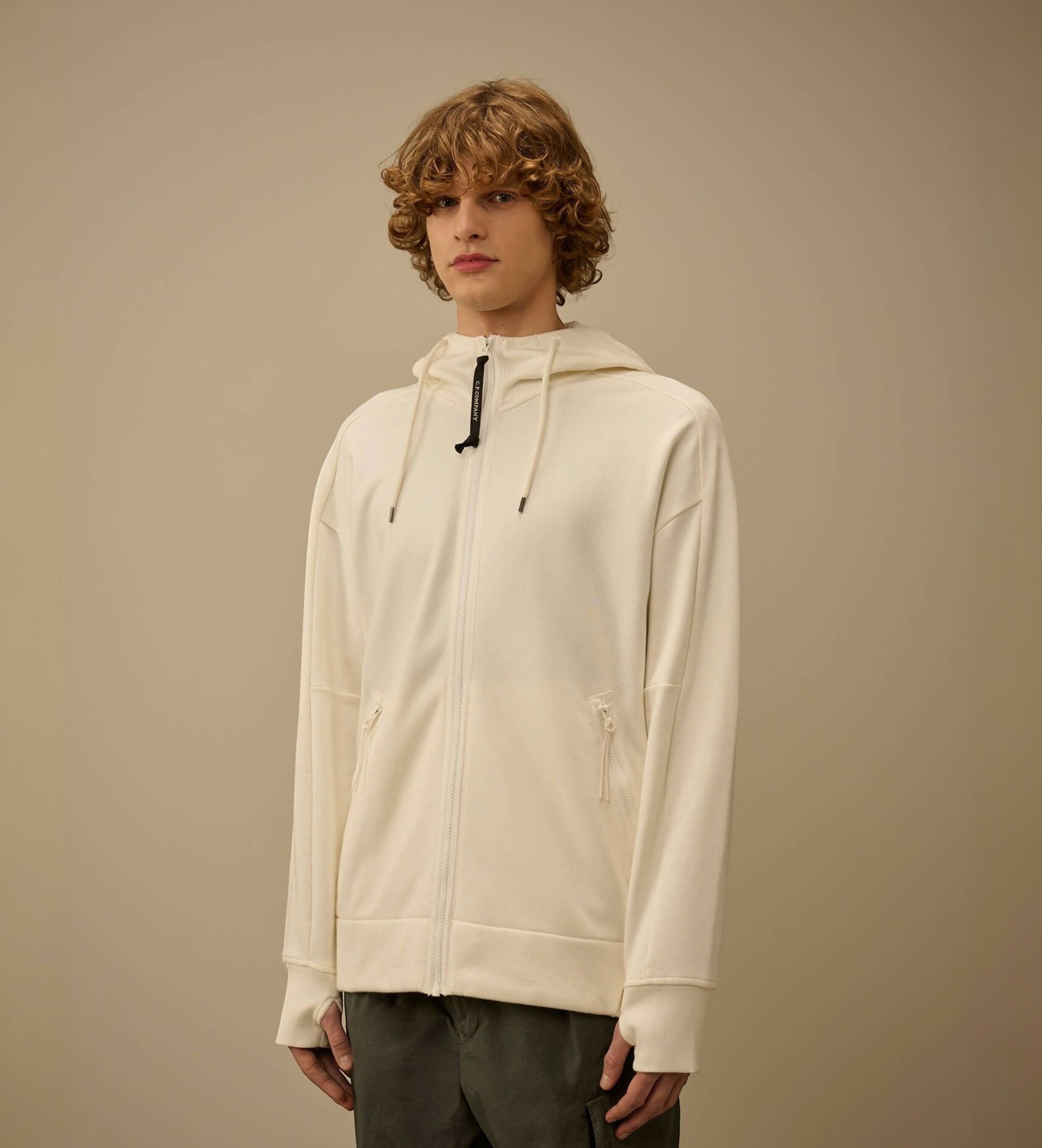 C.P. Company für Herren. RCCMSS715A005086W Sudadera Diagonal Raised Fleece Goggle weiß (L), Lässig, Baumwolle, Langarm