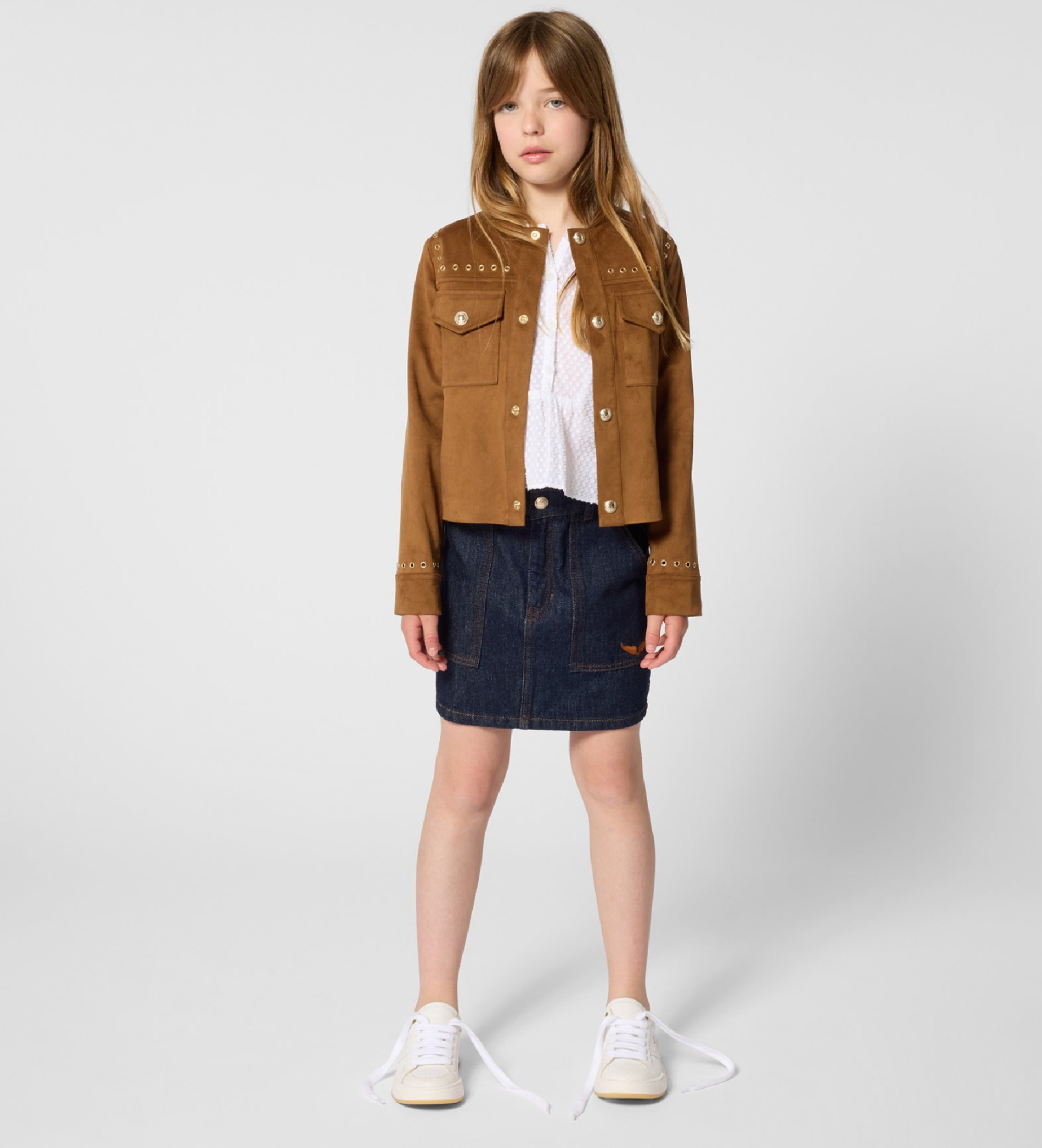 Zadig & Voltaire für Mädchen. X60560 Braune Wildlederjacke (10Y= 138cm), Lässig, Antelina, Kinderbekleidung