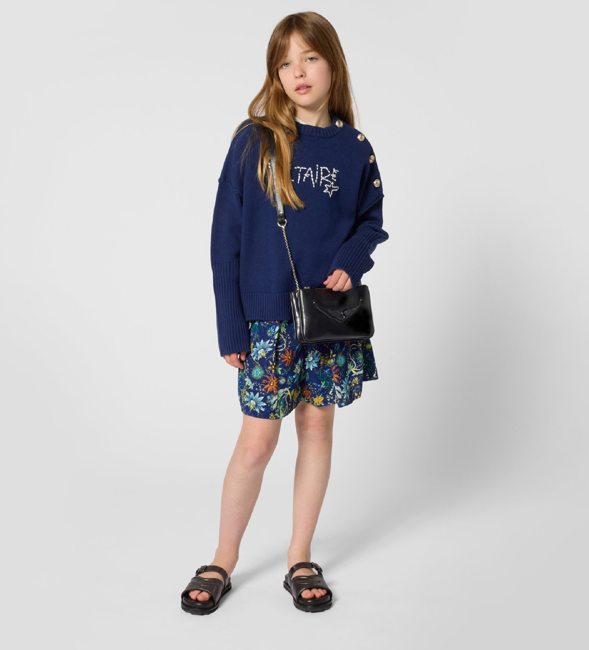 Zadig & Voltaire für Mädchen. X60542 Blauer Pullover mit Rundhalsausschnitt (12Y= 150cm), Lässig, Baumwolle, Kinderbekleidung