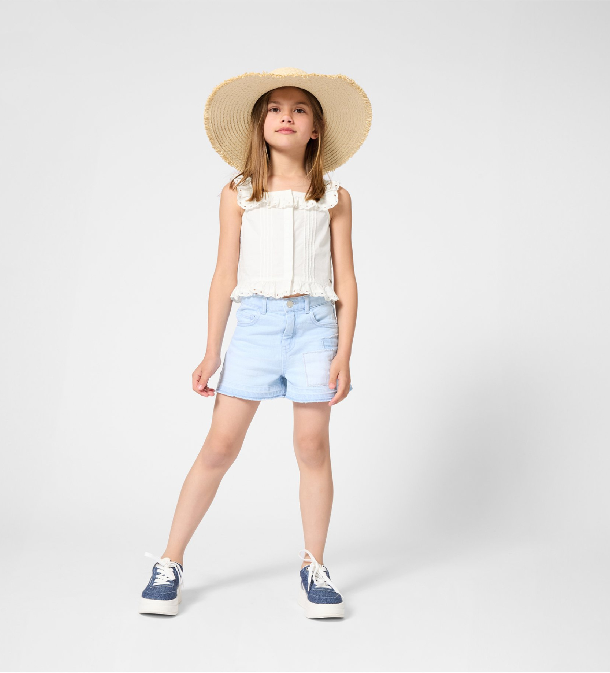 Michael Kors für Mädchen. R30657 Weißes Popeline-Oberteil (4Y= 102cm), Baumwolle, Ärmellos / Hosenträger, Kinderbekleidung