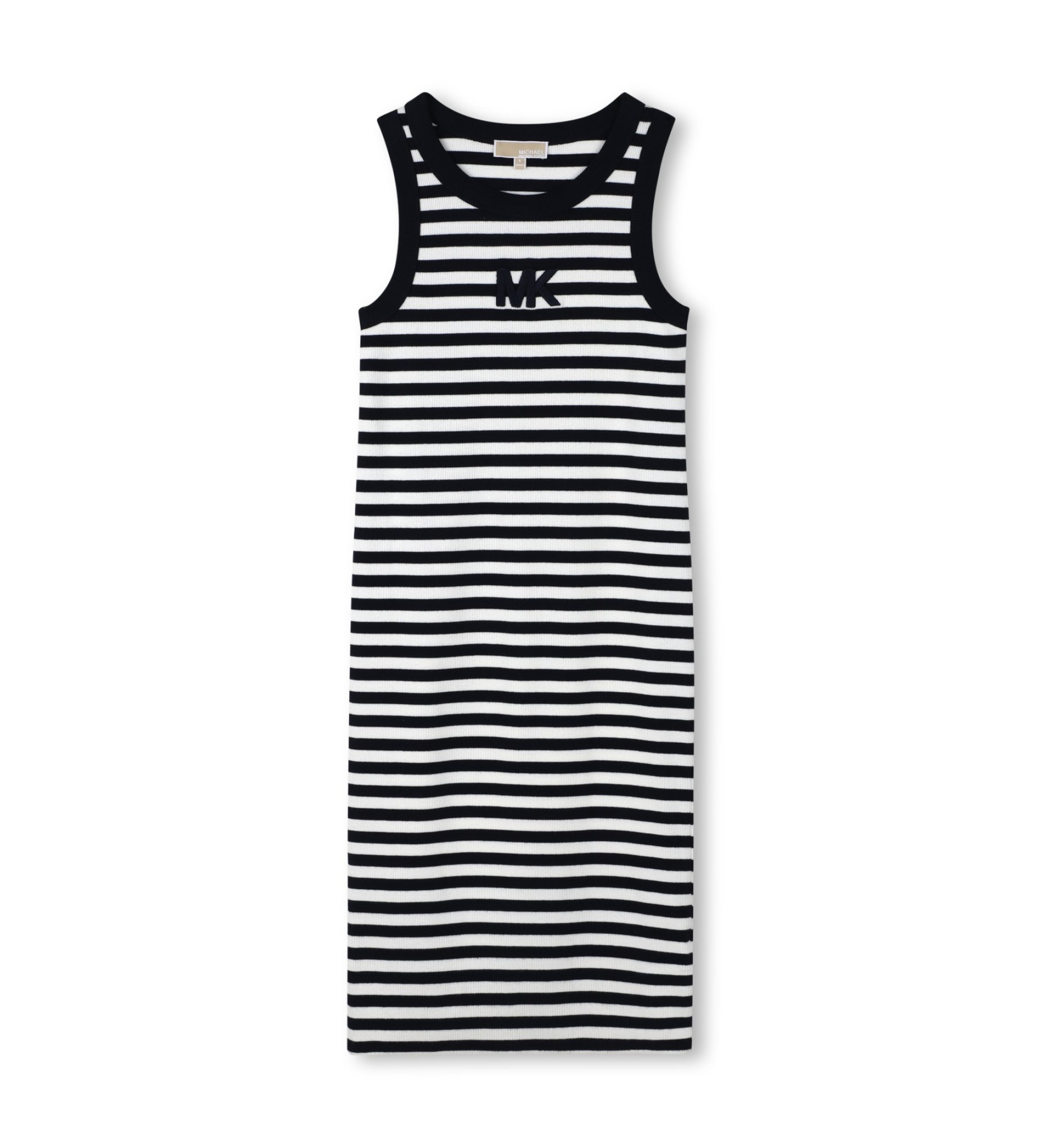 Michael Kors für Mädchen. R30640 Langes Kleid mit marineblauen Streifen (10Y= 138cm), Lässig, Baumwolle, Ärmellos / Hosenträger, Kinderbekle