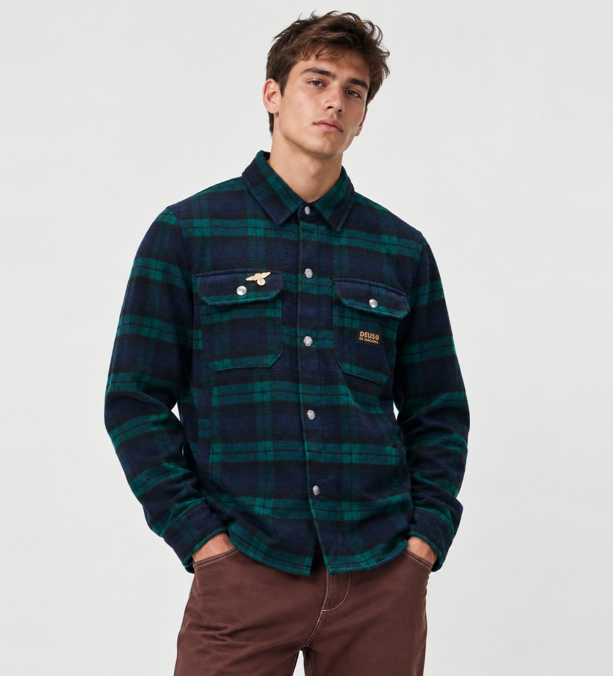Deus Ex Machinavoor mannen. D263MSH312 Marineblauw, groen geruit overhemd Maxwell (S), Casual, Wol, Lange mouwen