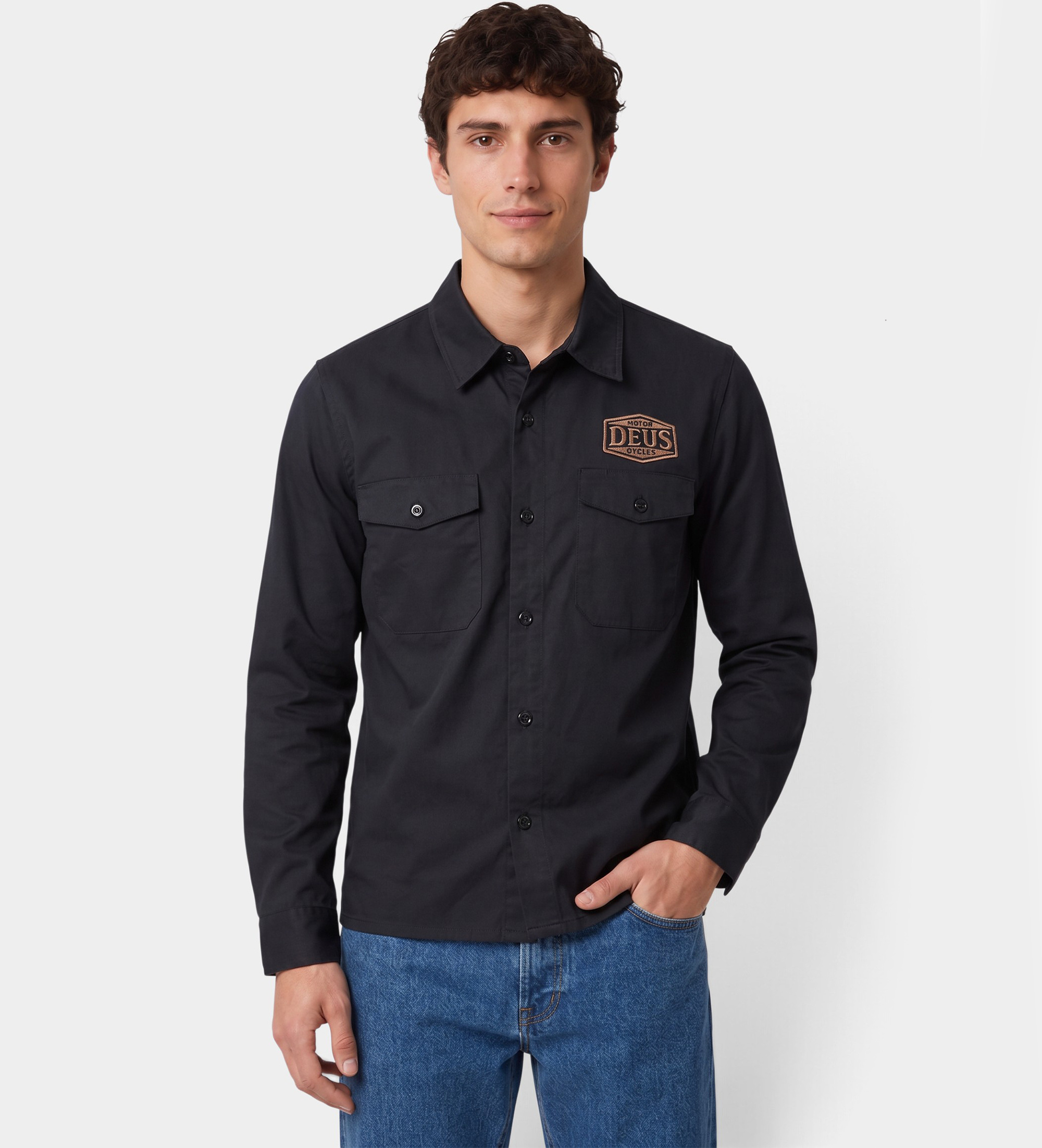 Deus Ex Machinavoor mannen. D263MSH177 Zwart Service overhemd met lange mouwen (S), Casual, Polyester