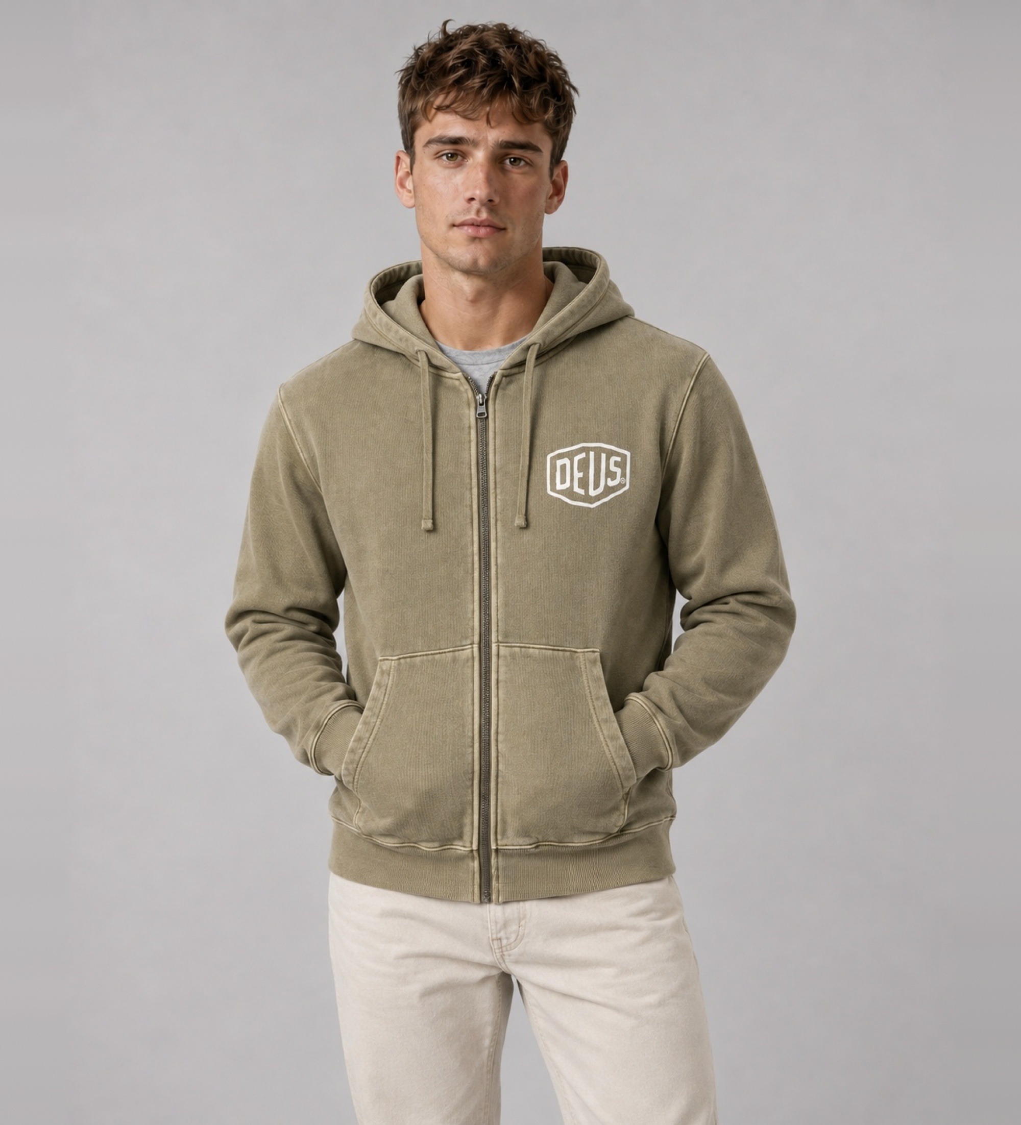 Deus Ex Machinavoor mannen. D263MZH124 Shield Gd hoodie met rits groen (L), Casual, Katoen