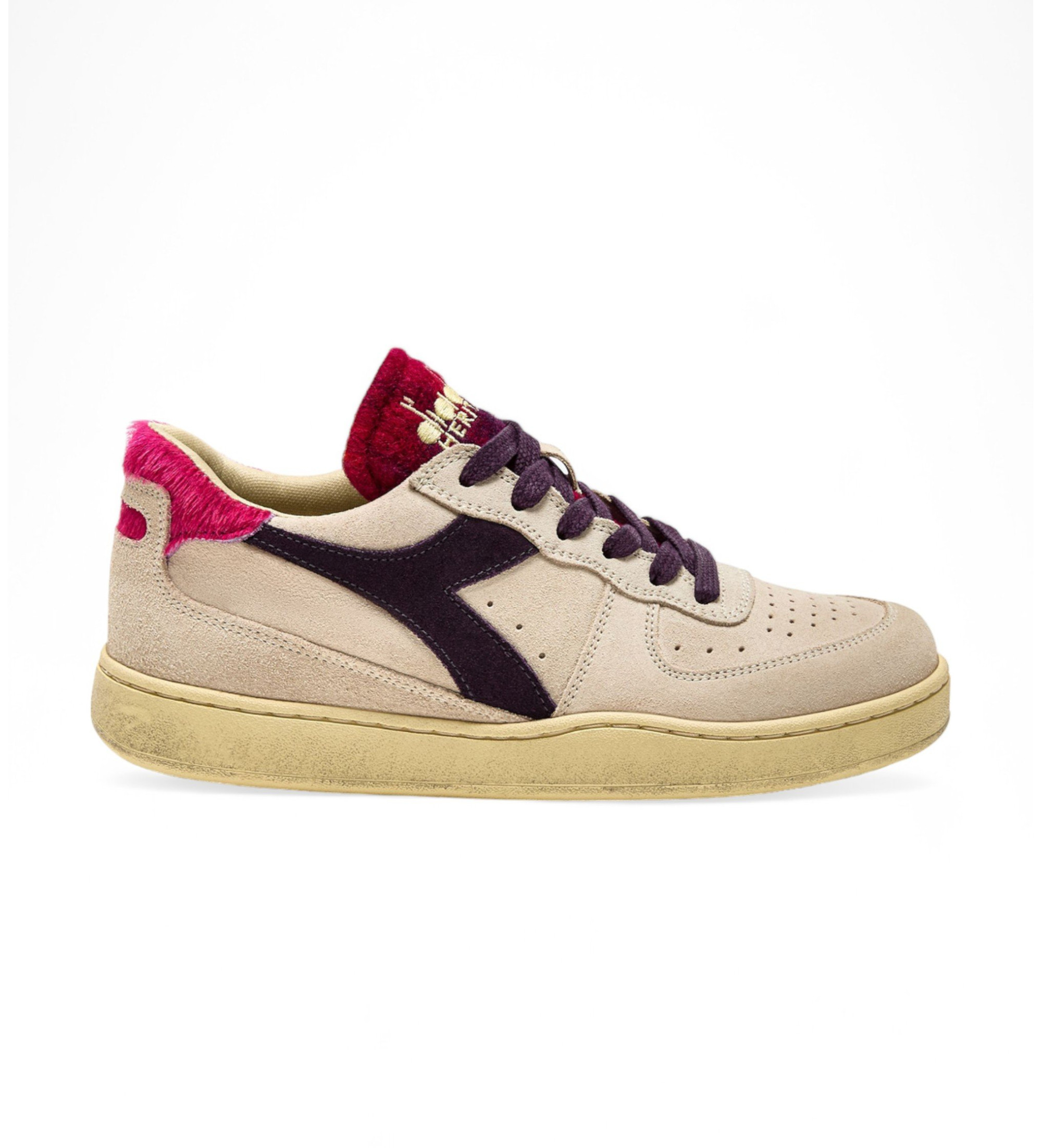 Diadora für Damen. 201180905 Mi Basket Low Arctic beige Leder Turnschuhe (37), Wohnung, Schnürsenkel, Lässig