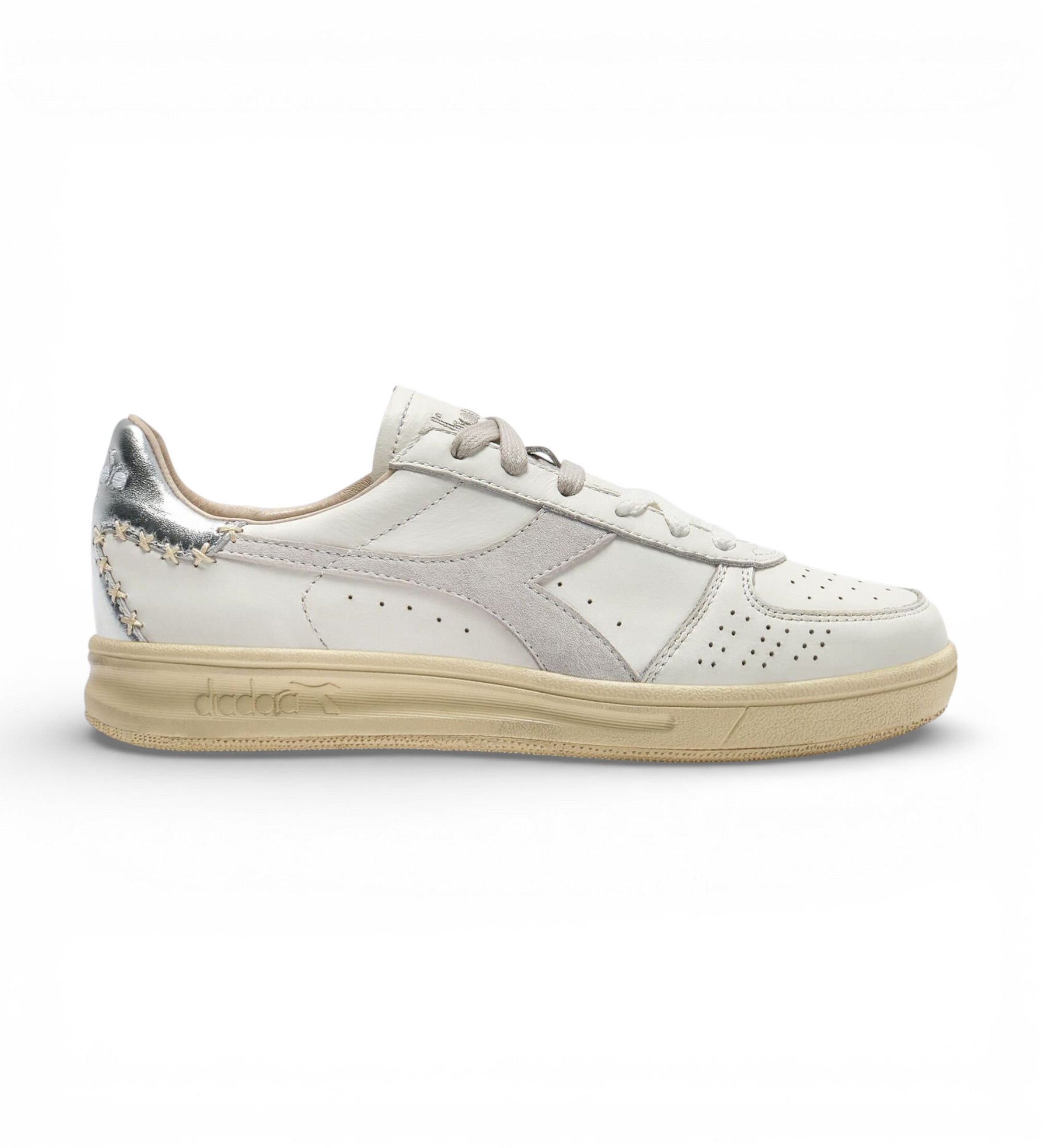 Diadora für Herren. 201183112 B.Elite X Stitch Leder Turnschuhe weiß (38), Wohnung, Schnürsenkel, Lässig