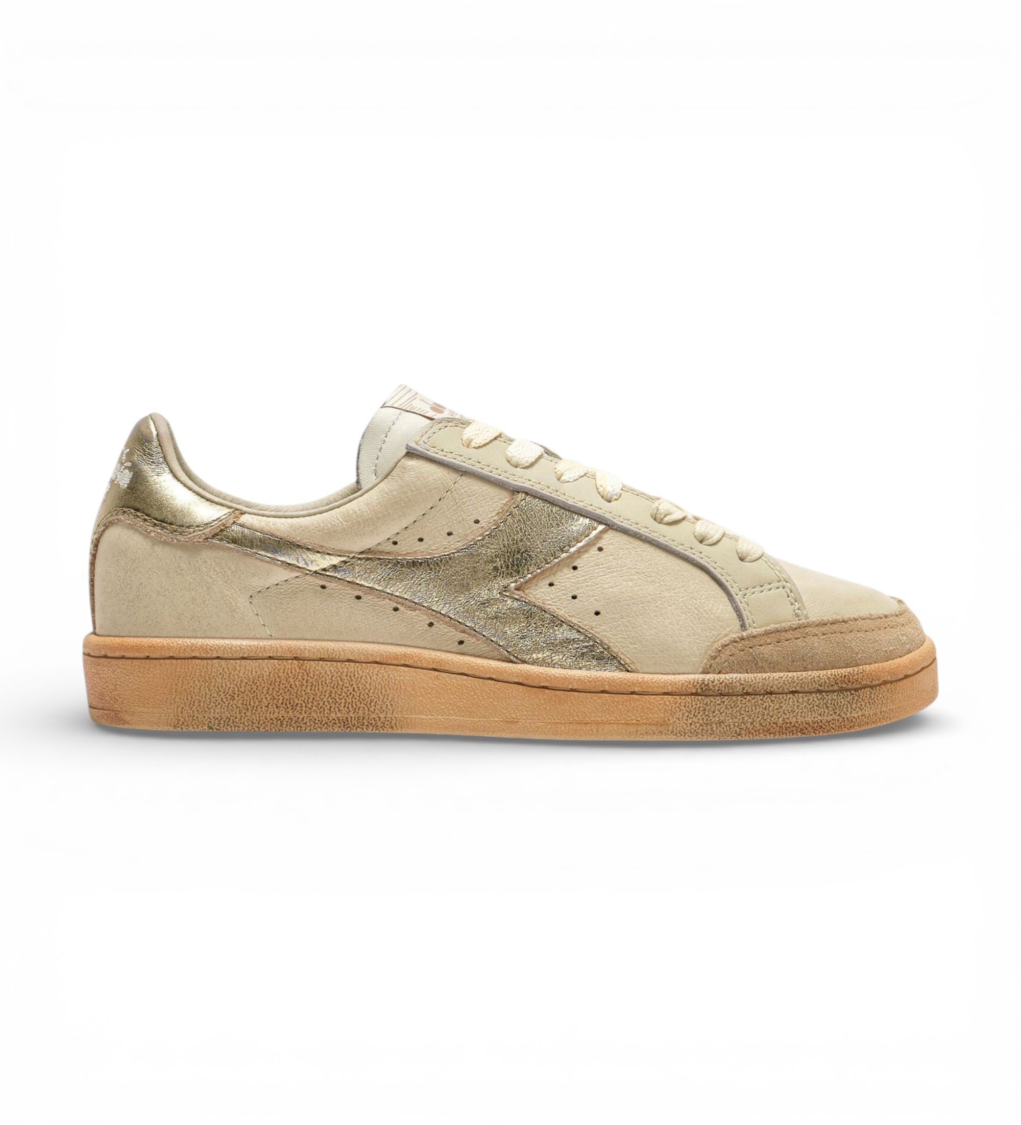 Diadora für Damen. 201182809 Prestige Aged Italia Turnschuhe aus beigem Leder (39), Wohnung, Schnürsenkel, Lässig