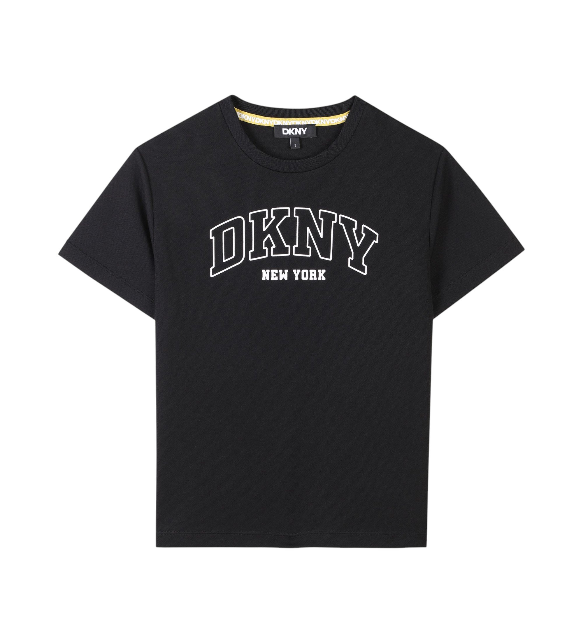 DKNY Unisex für Kinder. D62237 Logo-Kurzarm-T-Shirt schwarz (8Y= 126cm), Lässig, Polyester, Kinderbekleidung