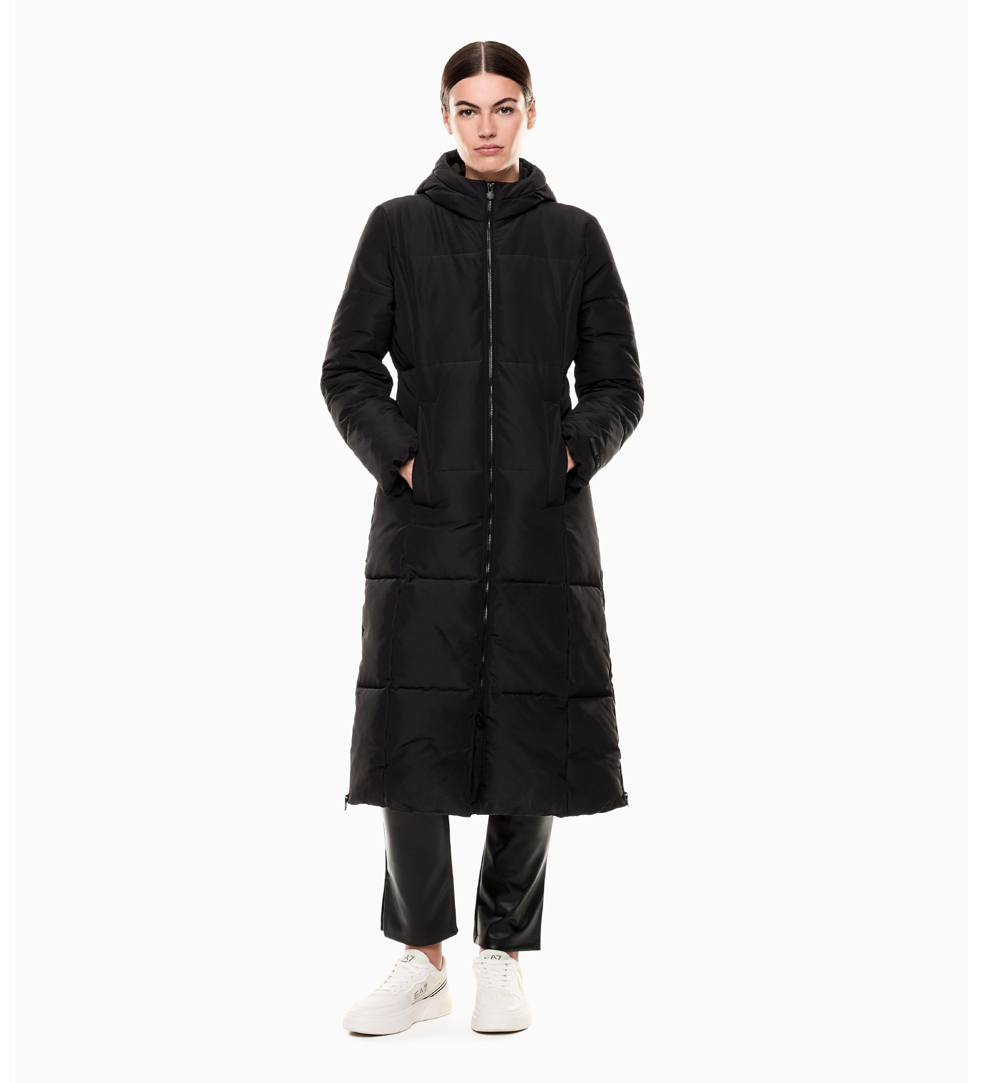 EA7 für Damen. 7W000454_AF16074 Langer Wintermantel schwarz (M), Lässig, Polyester