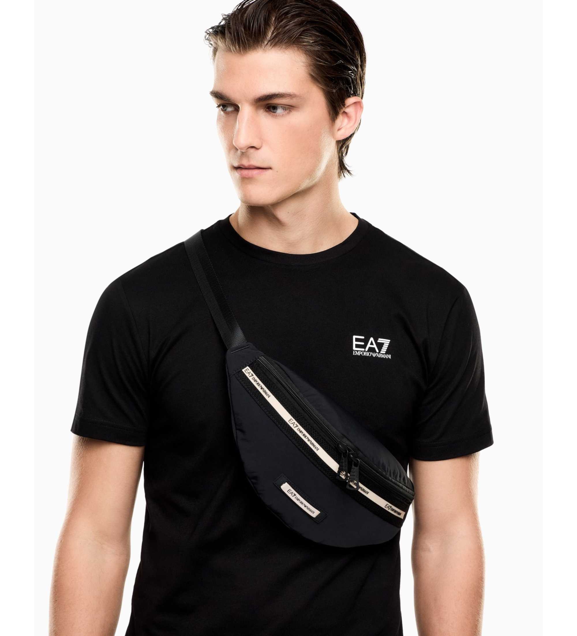EA7 Unisex. 7X000637_AF23098 Gürteltasche Logo Series aus schwarzem Nylon (OSFA), Lässig, Polyamid