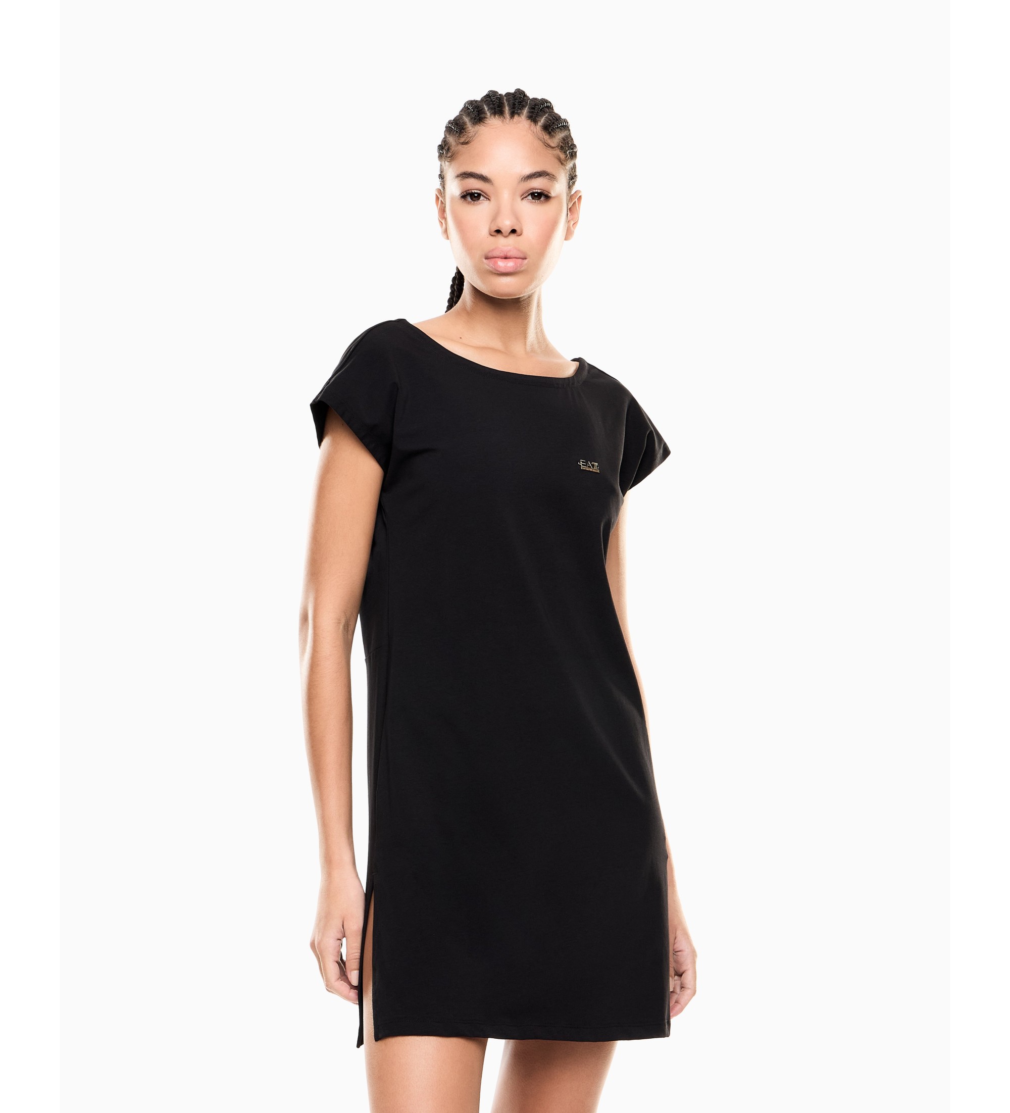 EA7 für Damen. 7W001478_AF10373 Schwarzes Beachwear-Kleid (M), Lässig, Baumwolle, Kurzarm