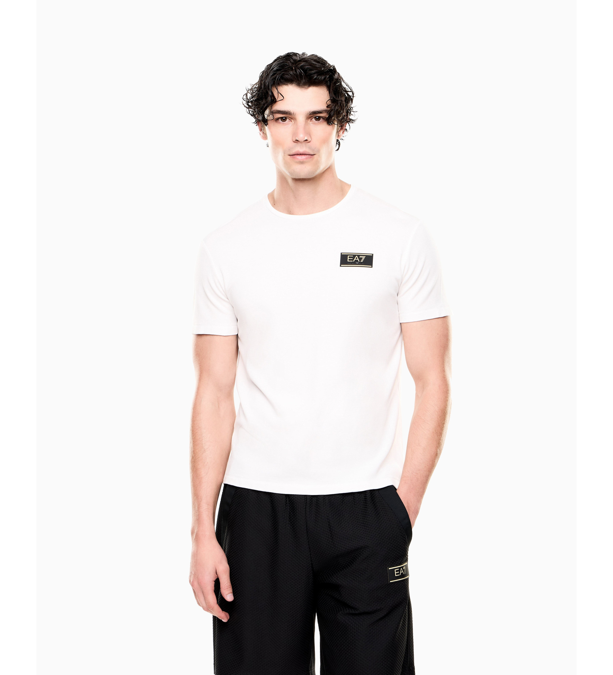 EA7 für Herren. 7M001331_AF13739 Weißes T-Shirt mit Rundhalsausschnitt (S), Lässig, Baumwolle, Kurzarm