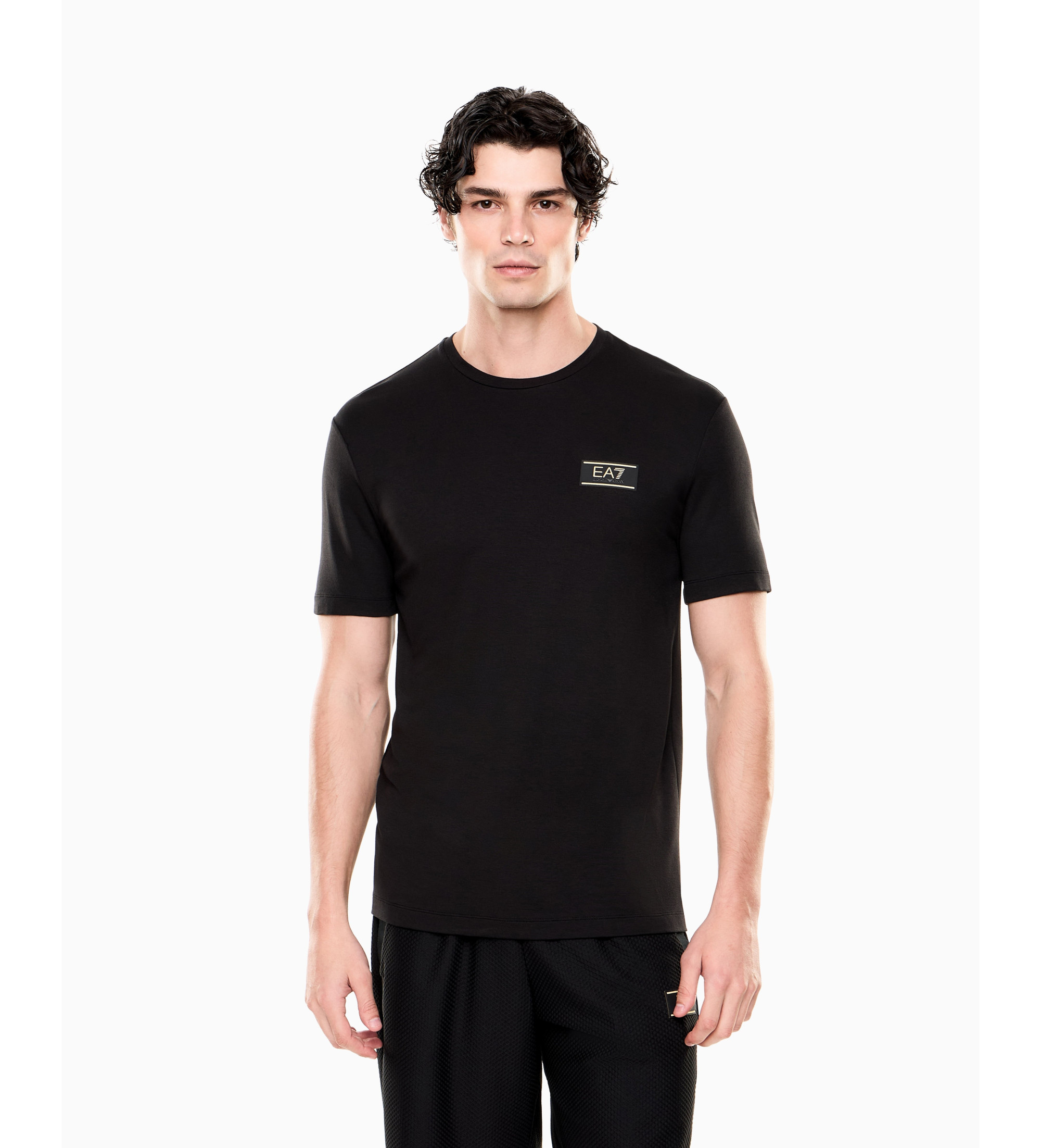 EA7 für Herren. 7M001331_AF13739 Schwarzes T-Shirt mit Rundhalsausschnitt (M), Lässig, Baumwolle, Kurzarm