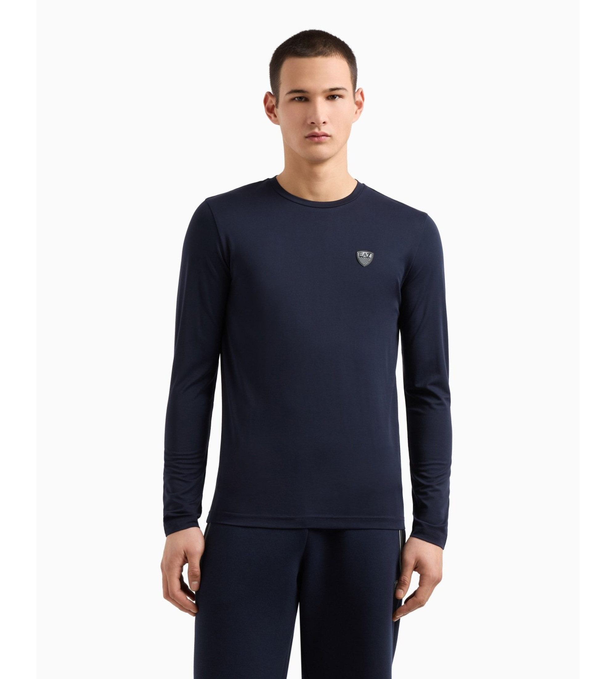 EA7 für Herren. 8NPT17_PJRGZ Geripptes T-Shirt in Marineblau (S), Lässig, Viskose, Langarm