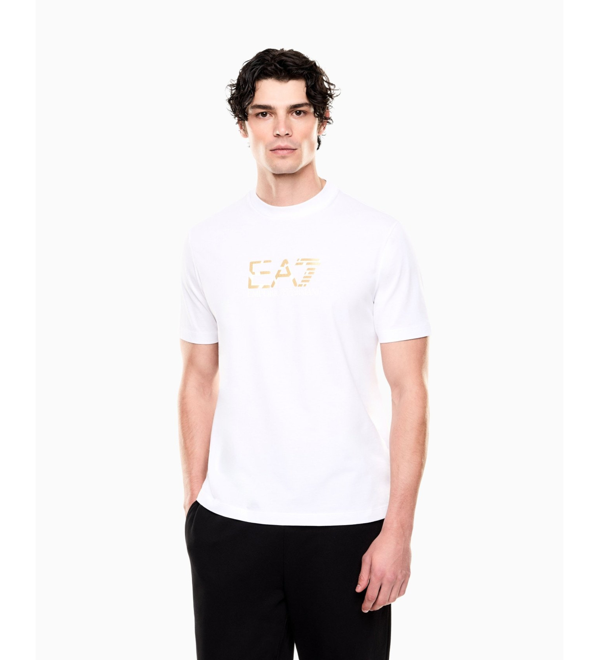 EA7 für Herren. 7M001562_AF17789 Premium Label-T-Shirt weiß (M), Lässig, Baumwolle, Kurzarm