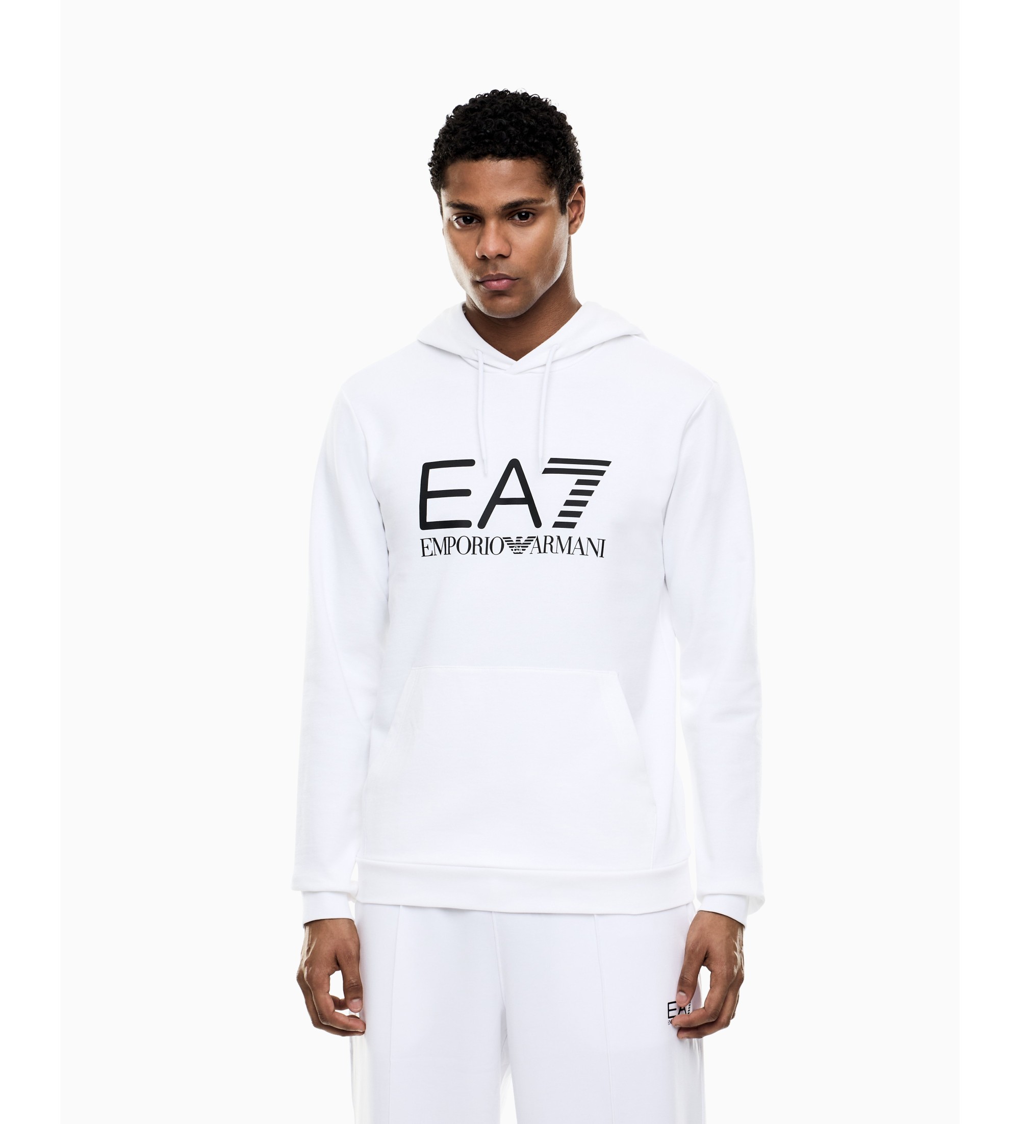 EA7 für Herren. 7M001413_AF22266 Weißer Core Identity Kapuzenpullover (L), Lässig, Baumwolle, Langarm