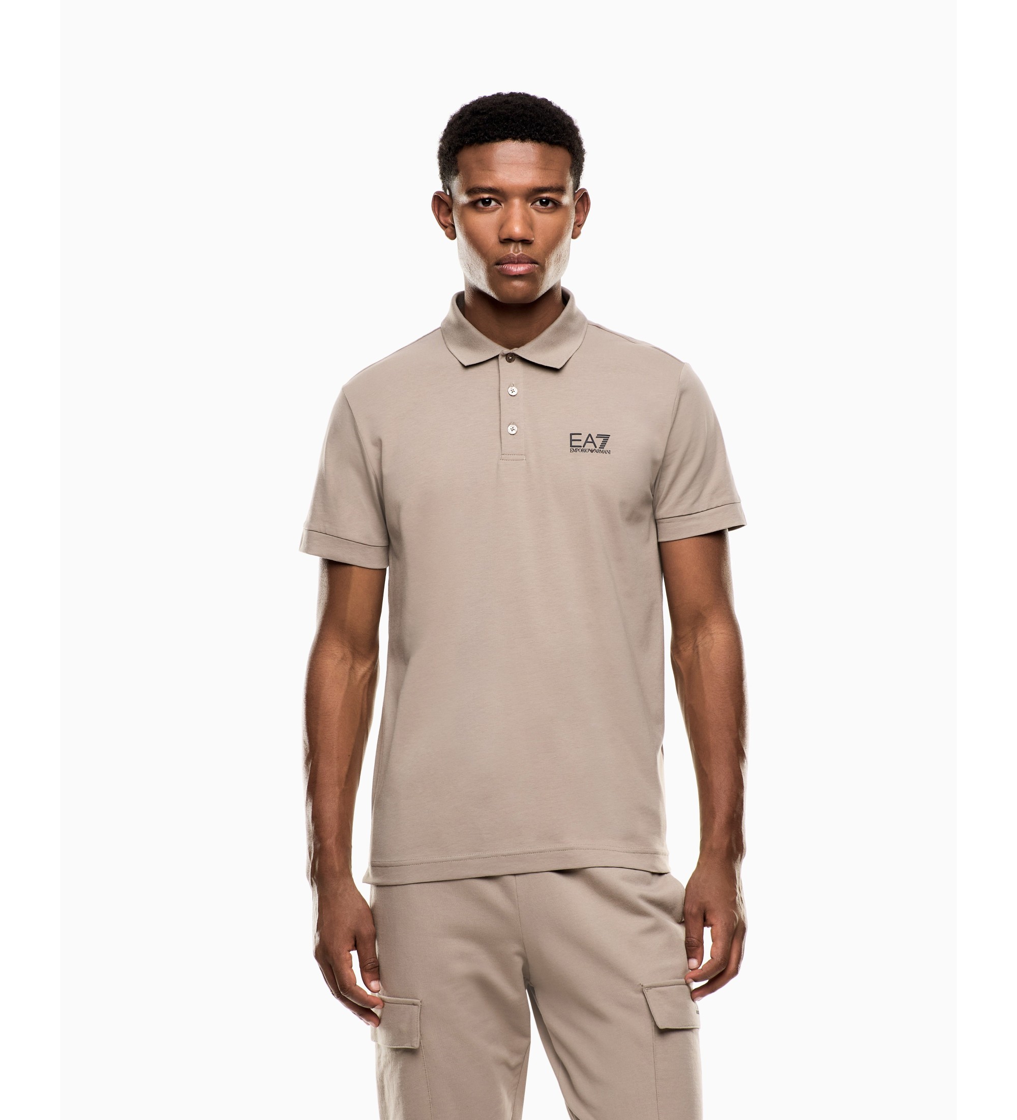 EA7 für Herren. 8NPF14_PJVQZ Core Identity beigefarbenes Poloshirt (M), Lässig, Baumwolle, Kurzarm