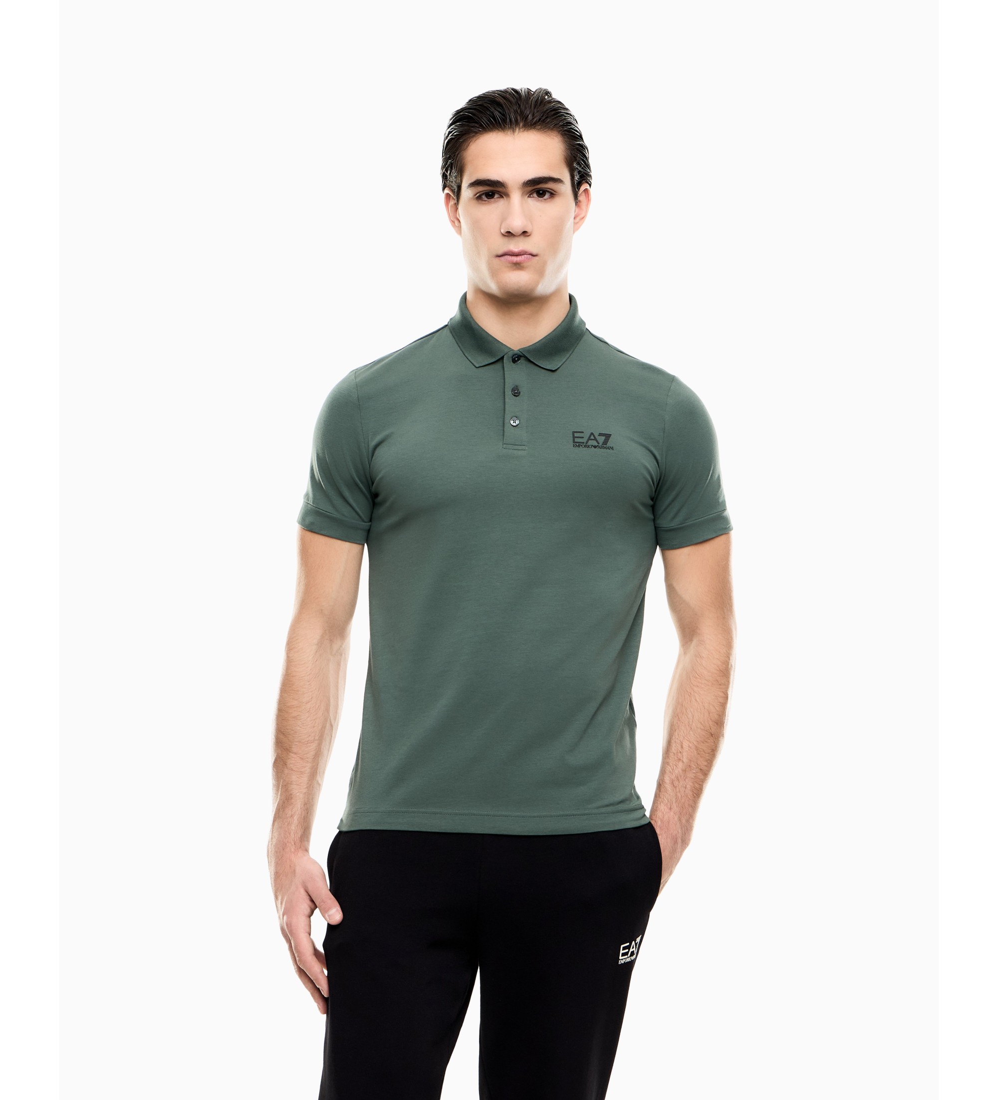 EA7 für Herren. 8NPF14_PJVQZ Core Identity Slim grünes Poloshirt (L), Lässig, Baumwolle, Kurzarm