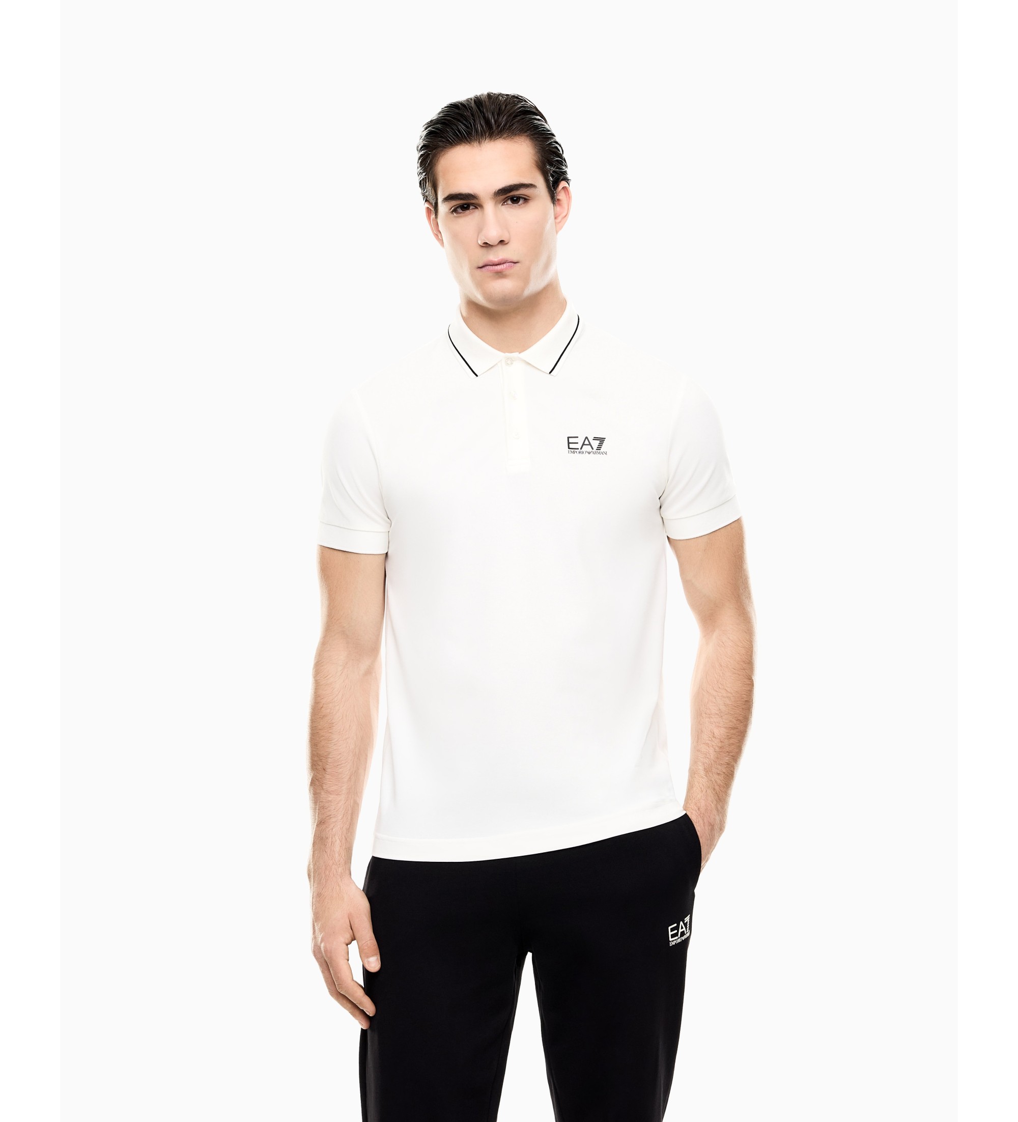 EA7 für Herren. 8NPF16_PJVUZ Weißes Piqué-Poloshirt Core Identity (M), Lässig, Baumwolle, Kurzarm