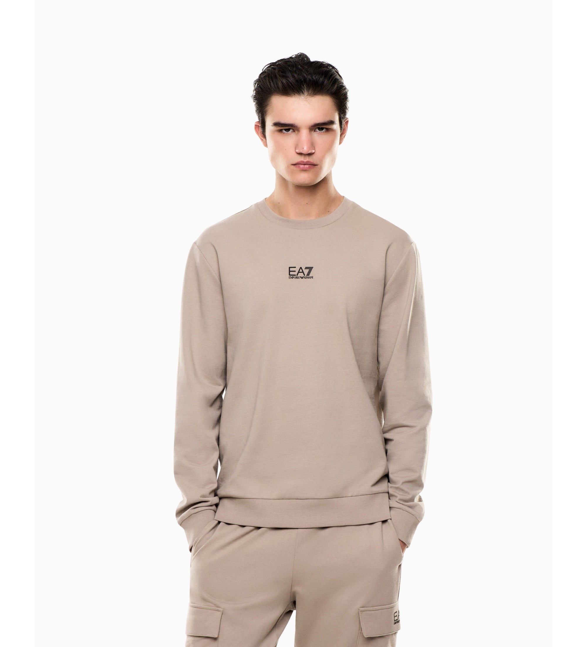 EA7 für Herren. 8NPM30_PJVRZ Core Identity Sweatshirt beige (M), Lässig, Sportlich, Baumwolle, Sportbekleidung, Multisport, Kurzarm