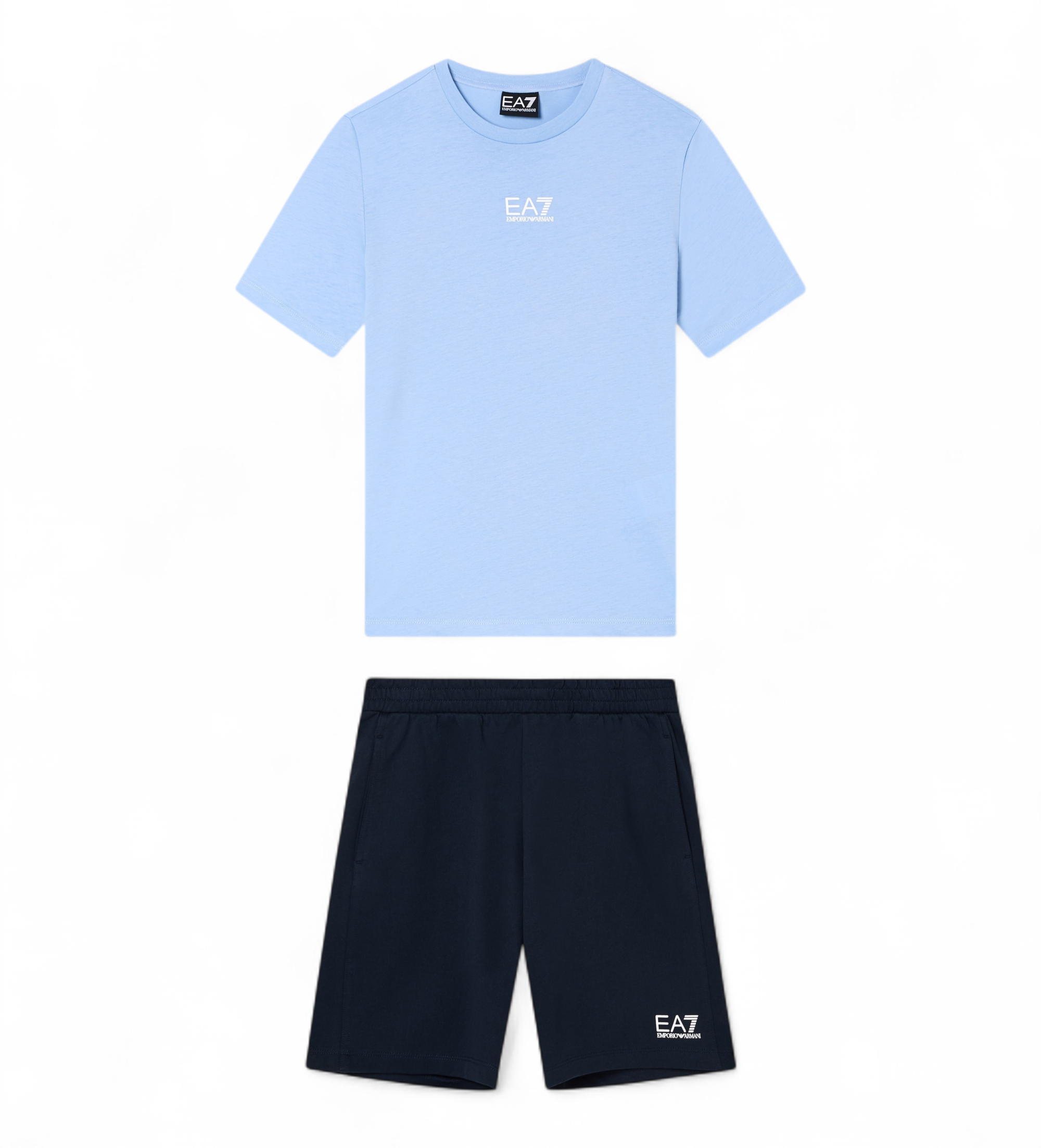 EA7 für Jungen. 7B000294_AF10378 Core Identity T-shirt und Shorts blau (10Años= 142cm), Lässig, Baumwolle, Kurzarm, Kinderbekleidung