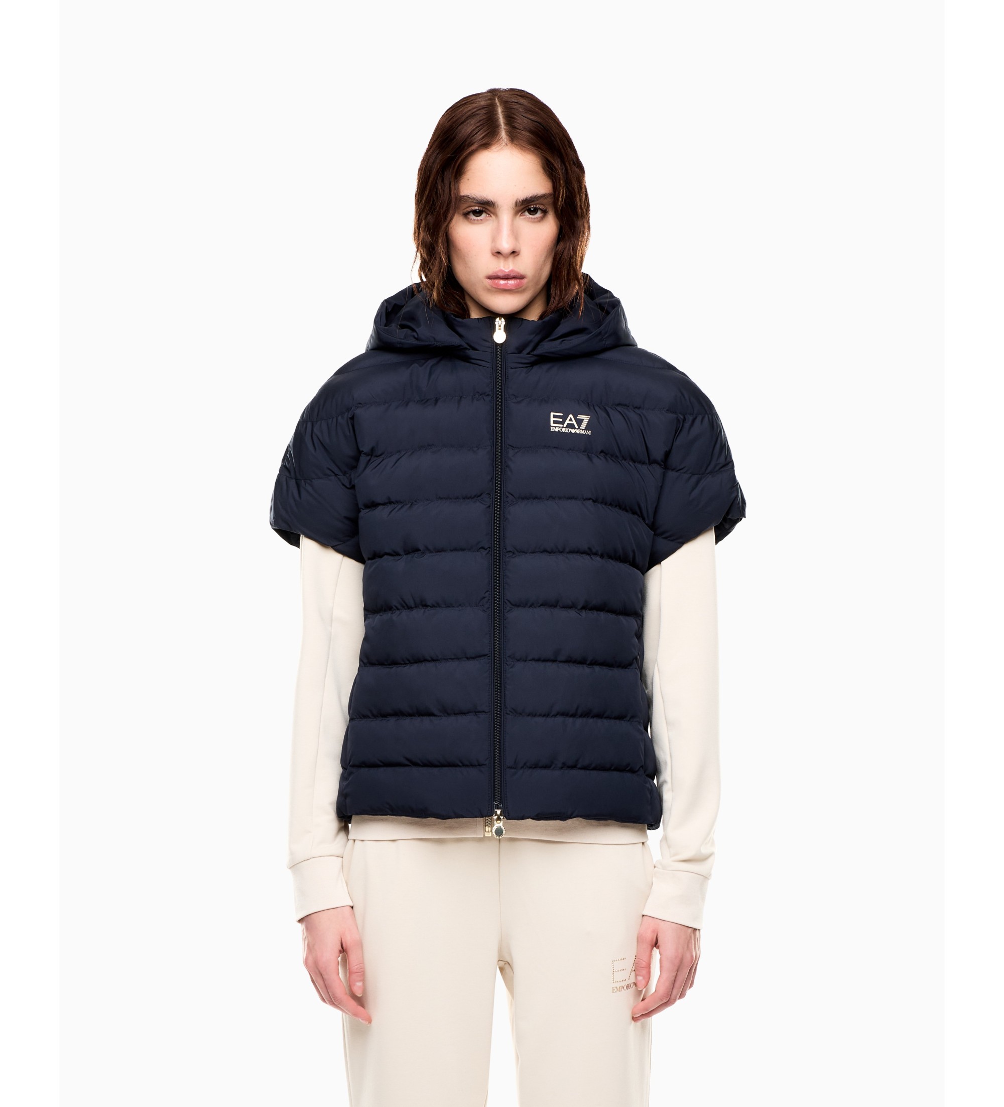 EA7 für Damen. 7W000477_AF12476 Puffer Core Lady Jacke Grau (L), Lässig, Sportlich, Sportbekleidung, Multisport, Polyester, Kurzarm, Ärmello