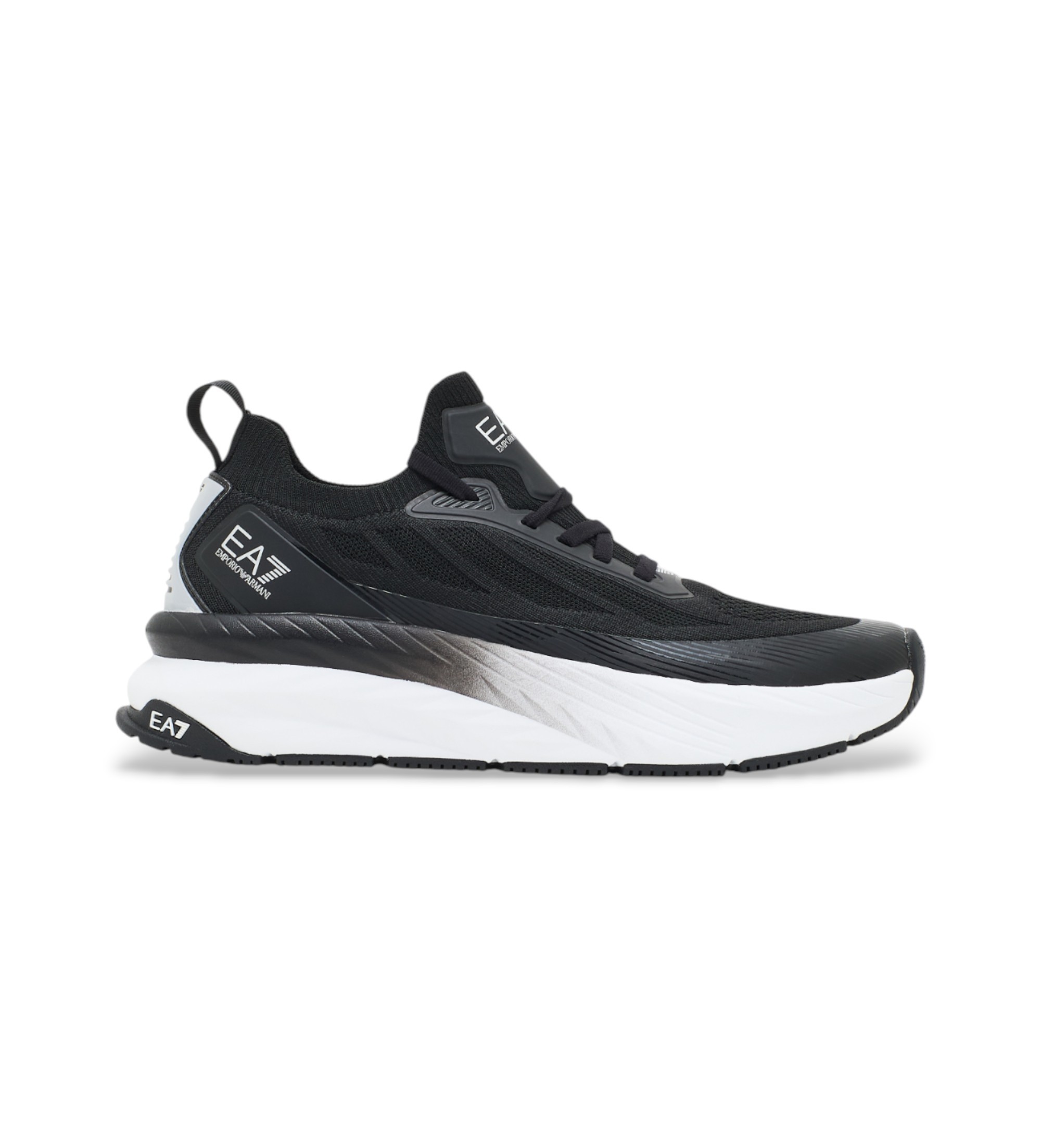 EA7 für Herren. 7X000343_AF18639 Crusher Sonic Knit Sneakers schwarz (44 2/3), Weiß, Wohnung, Schnürsenkel, Lässig, Sportlich, Multisport