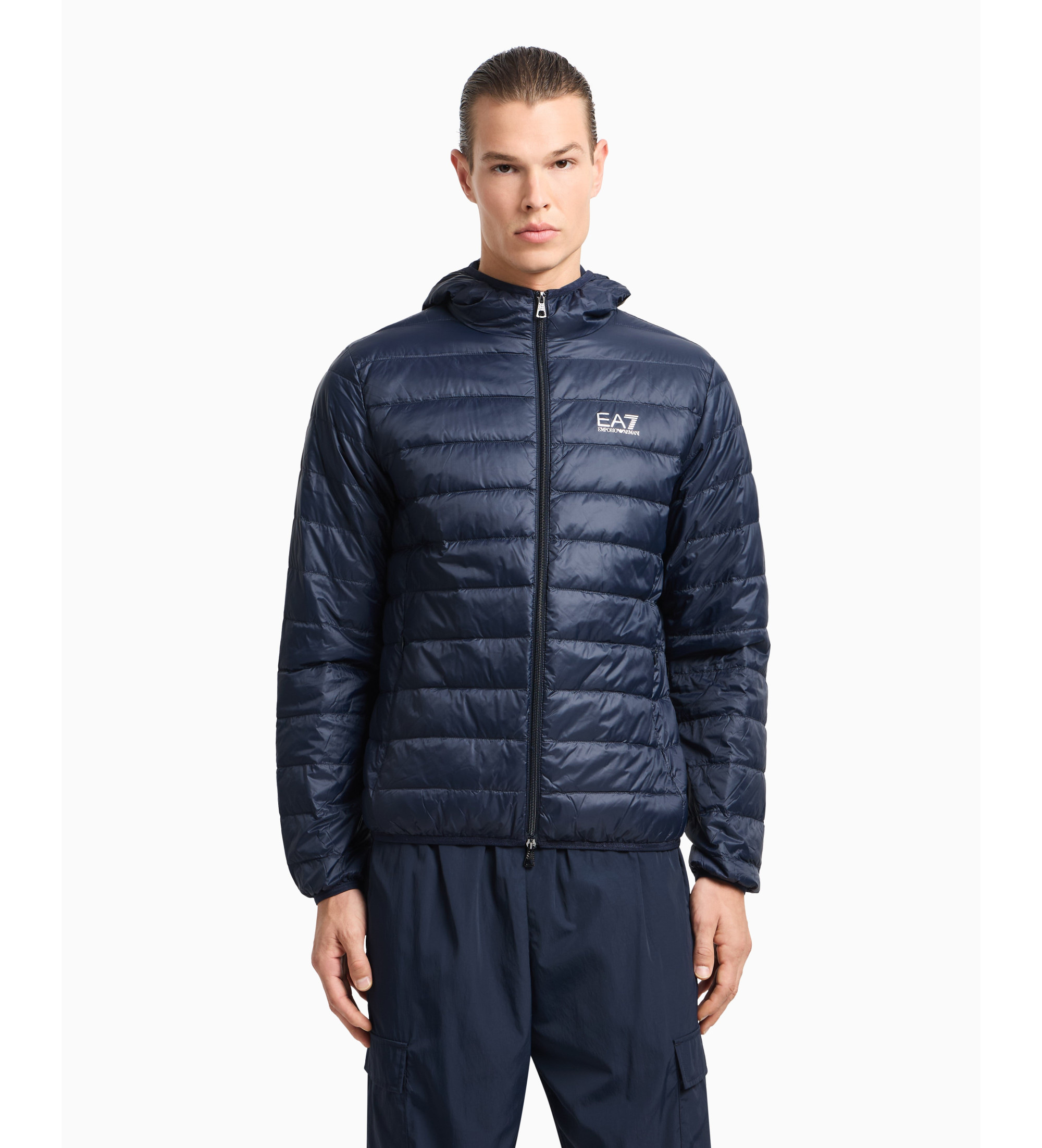 EA7 Unisex. 8NPB24_PNGPZ Faltbare Daunenjacke Core Identity navy (M), Lässig, Polyamid, Marine