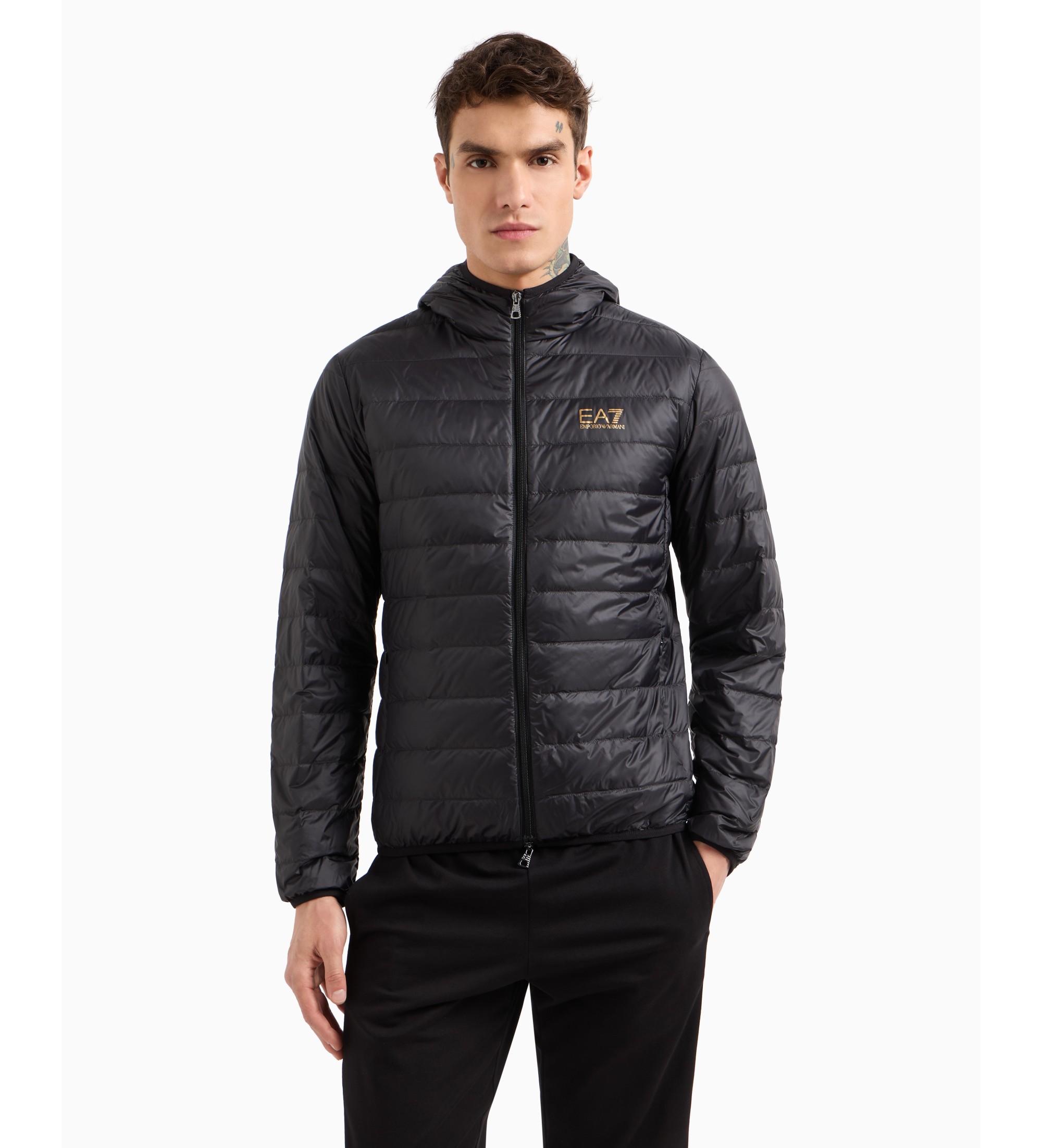 EA7 Unisex. 8NPB24_PNGPZ Faltbare Daunenjacke Core Identity schwarz (XXL), Lässig, Polyamid
