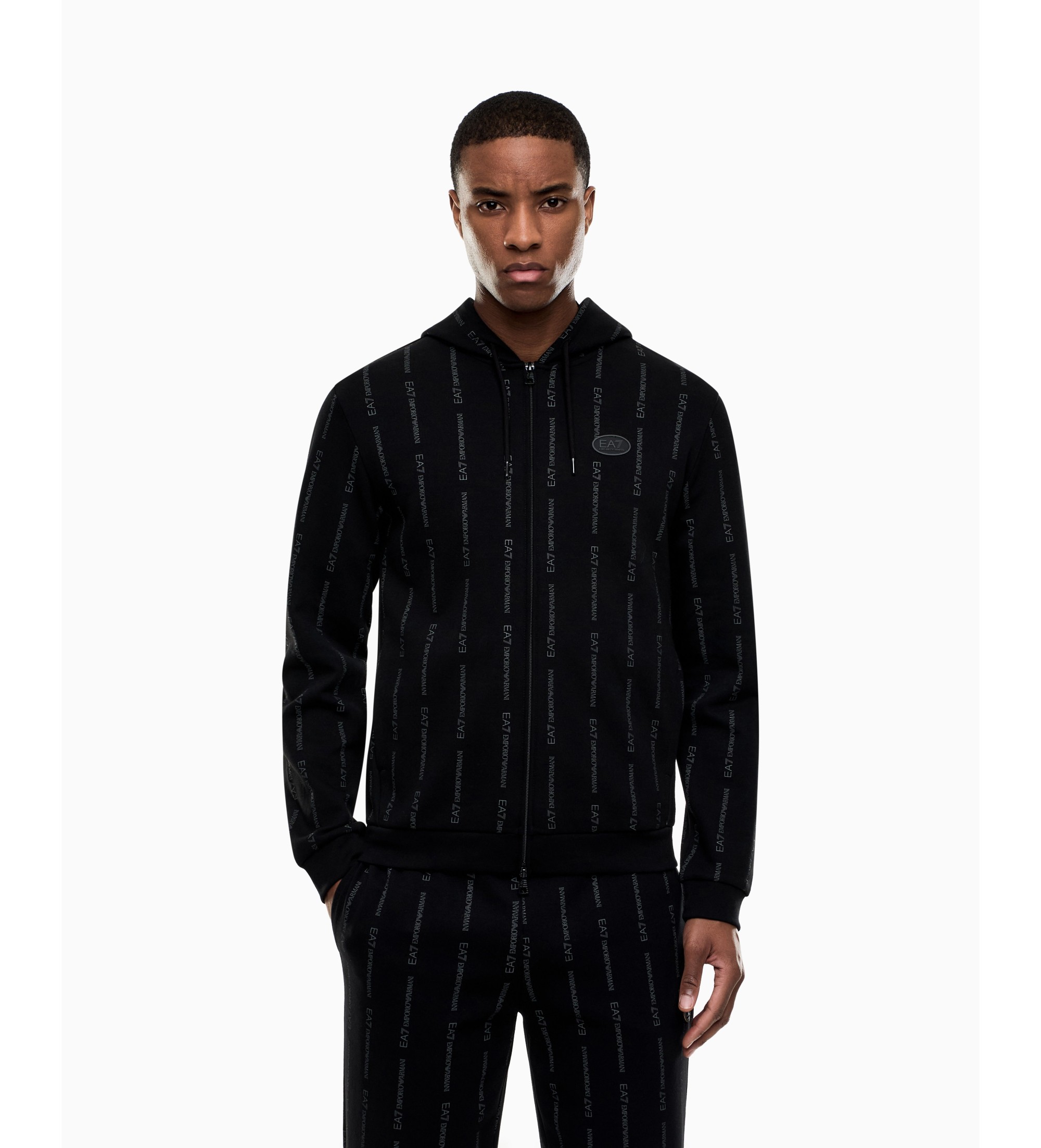 EA7 für Herren. 7M001392_AF12660 Graphic Series Kapuzensweatshirt mit Reißverschluss schwarz (S), Lässig, Sportlich, Baumwolle, Langarm