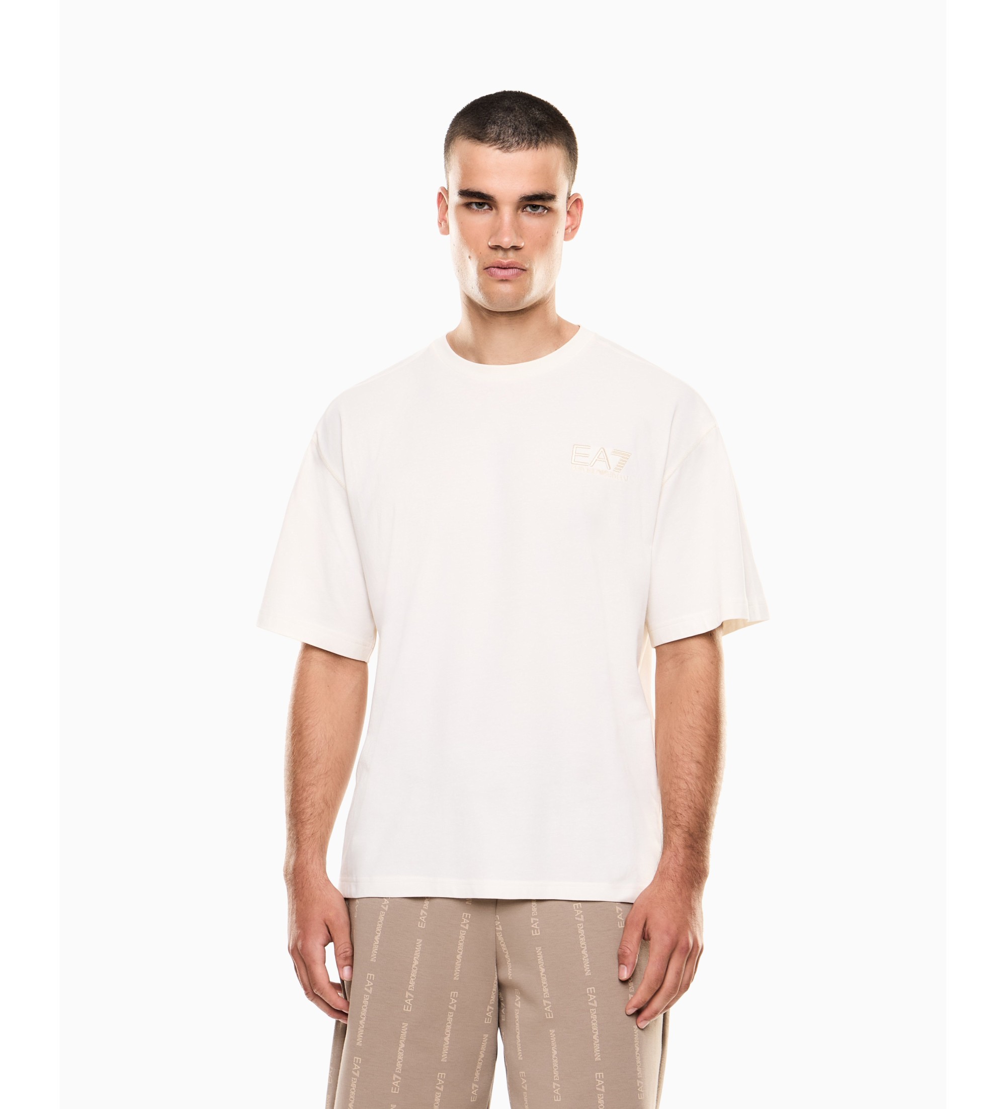 EA7 für Herren. 7M001402_AF22264 Graphic Series T-Shirt weiß (L), Lässig, Baumwolle, Kurzarm