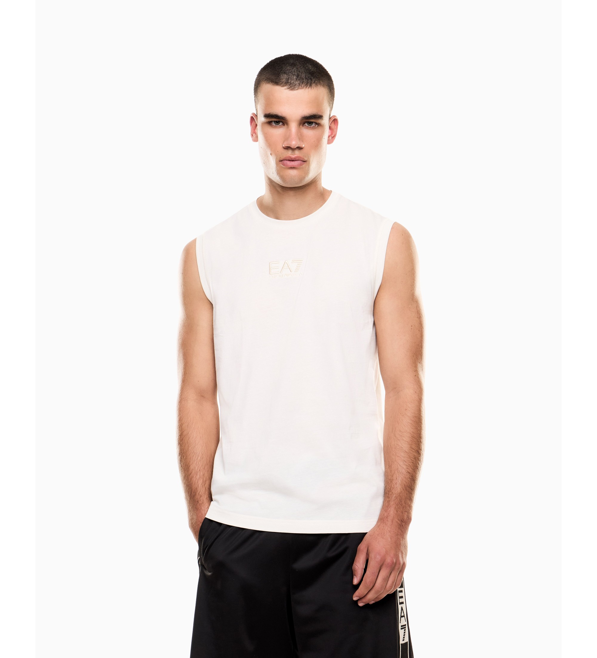EA7 für Herren. 7M001405_AF22264 Graphic Series T-Shirt weiß (S), Lässig, Baumwolle, Ärmellos / Hosenträger
