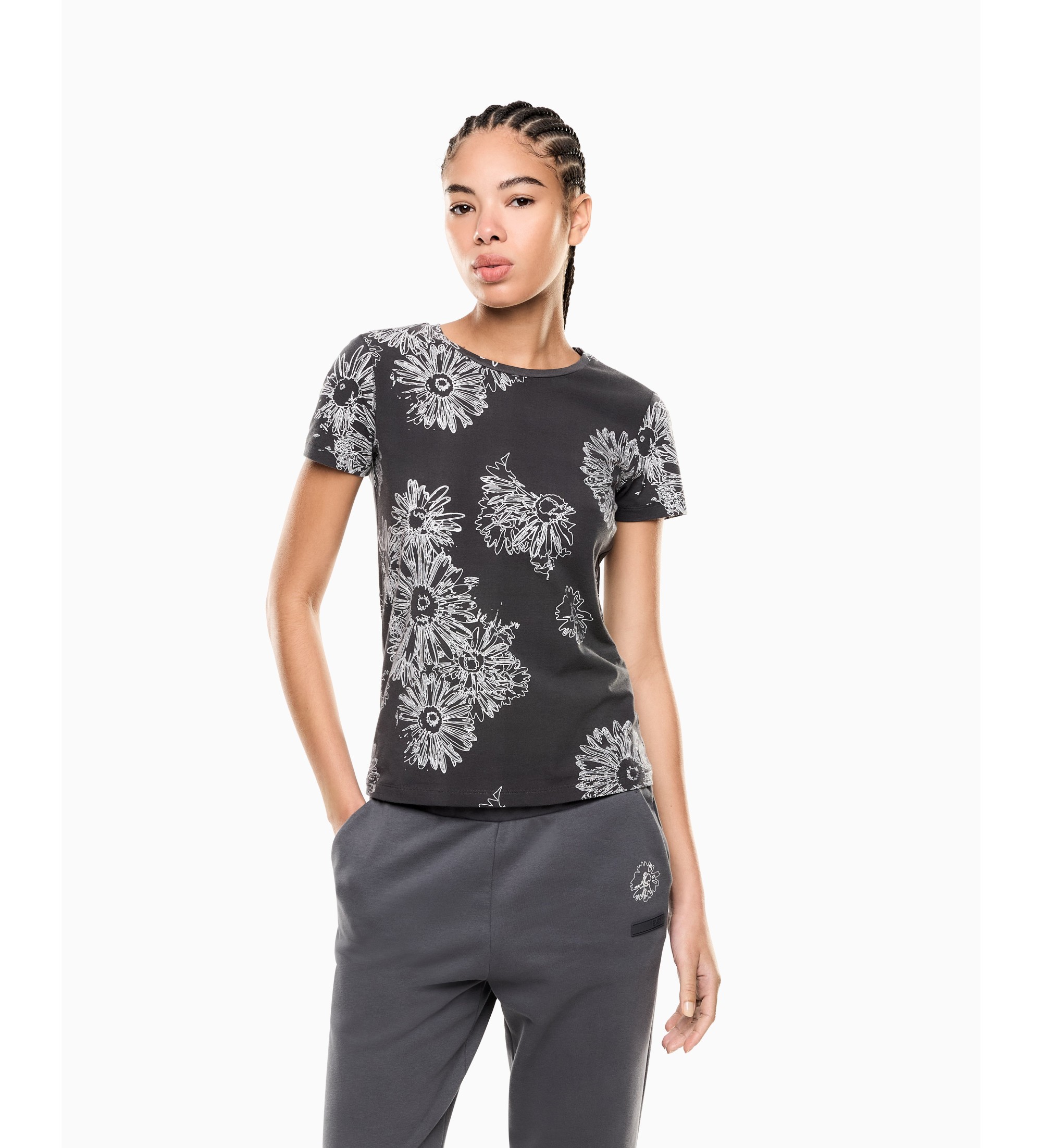 EA7 für Damen. 7W000996_AF14880 Graues Graphic Series T-Shirt (L), Lässig, Baumwolle, Kurzarm