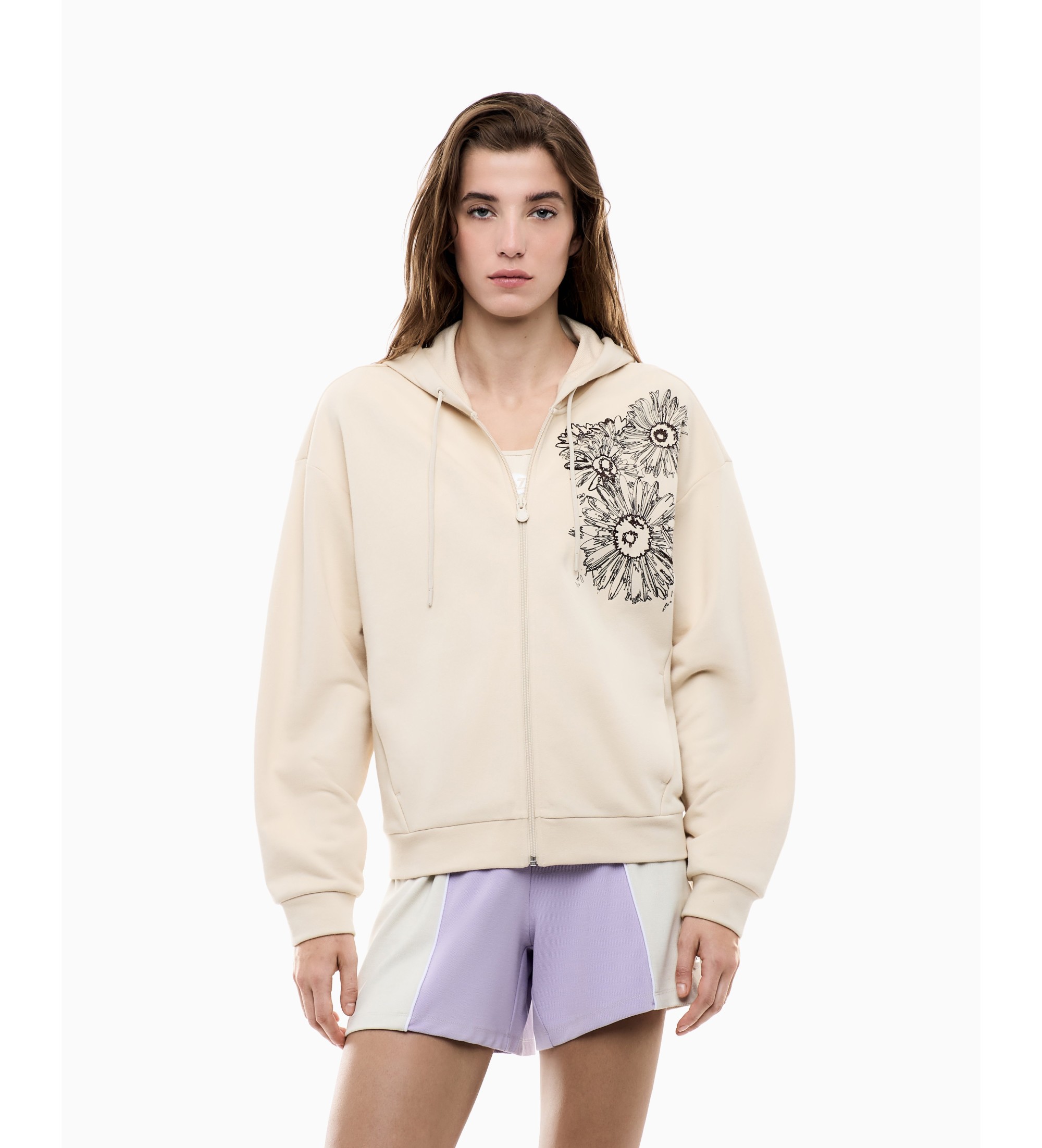 EA7 für Damen. 7W001000_AF20758 Graphic Series Kapuzenpullover in Beige (M), Lässig, Baumwolle, Langarm