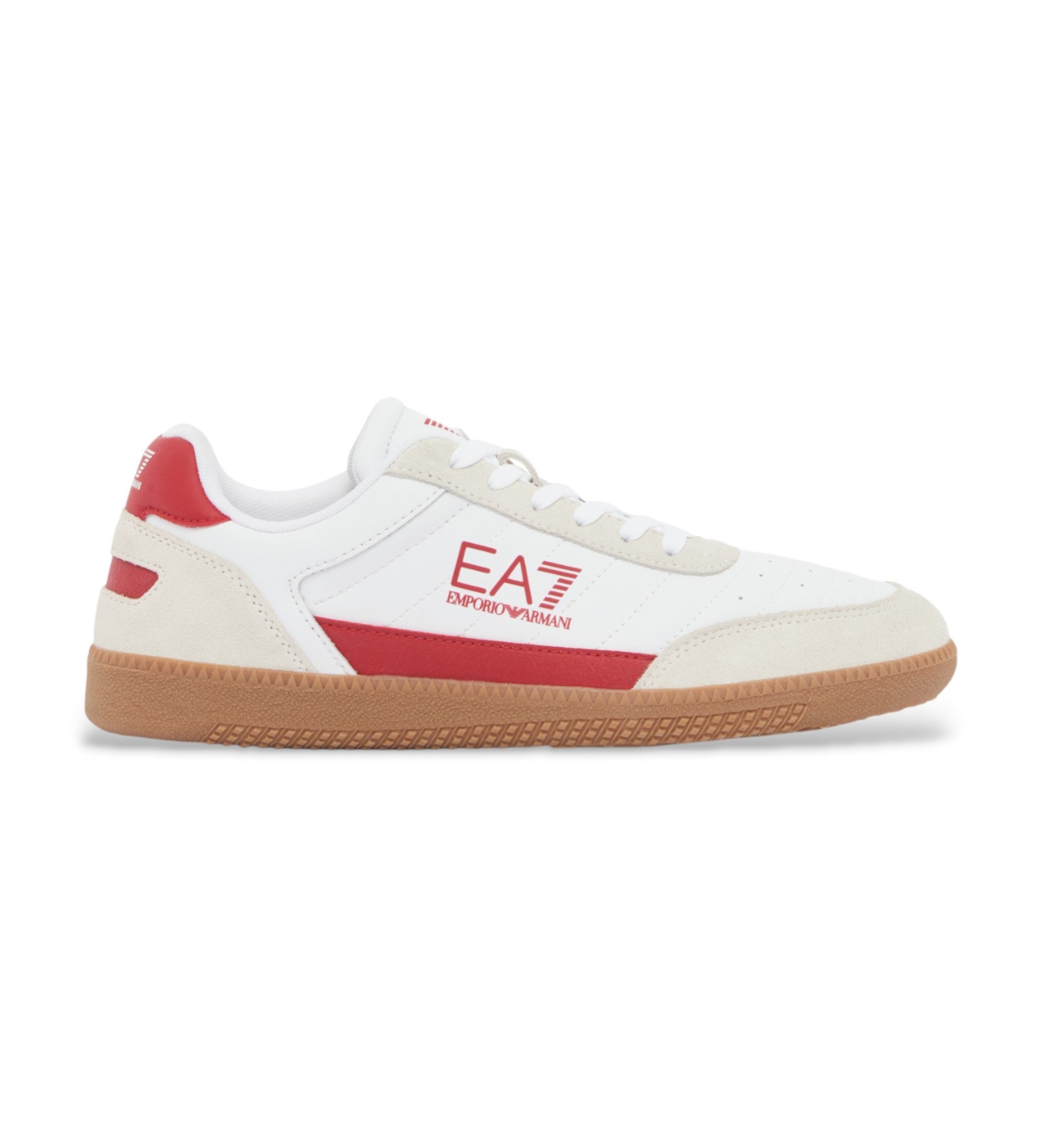 EA7 Unisex. 7X000406_AF19827 Heritage Leder Turnschuhe Mz595 Weiß, Rot (43 1/3), Stoff, Wohnung, 1 bis 3 cm, Schnürsenkel, Lässig
