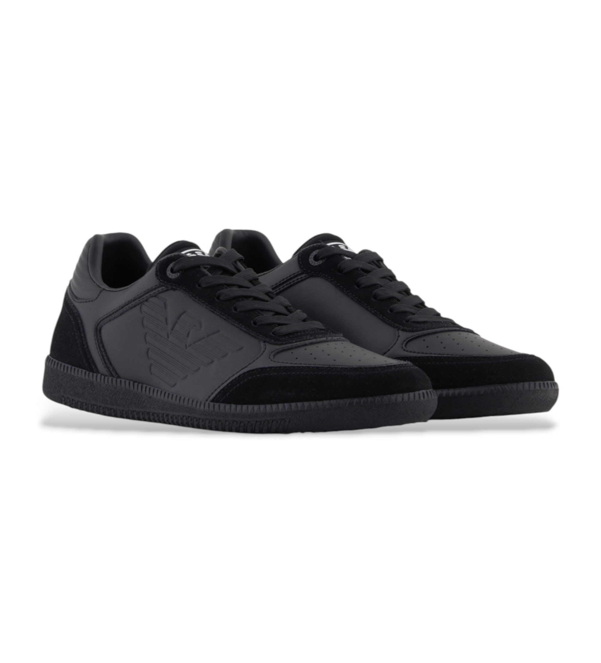 EA7unisex. 7X000405_AF19826 Heritage Eagle Leren Sneakers zwart (44 2/3), Plat, Veters, Casual