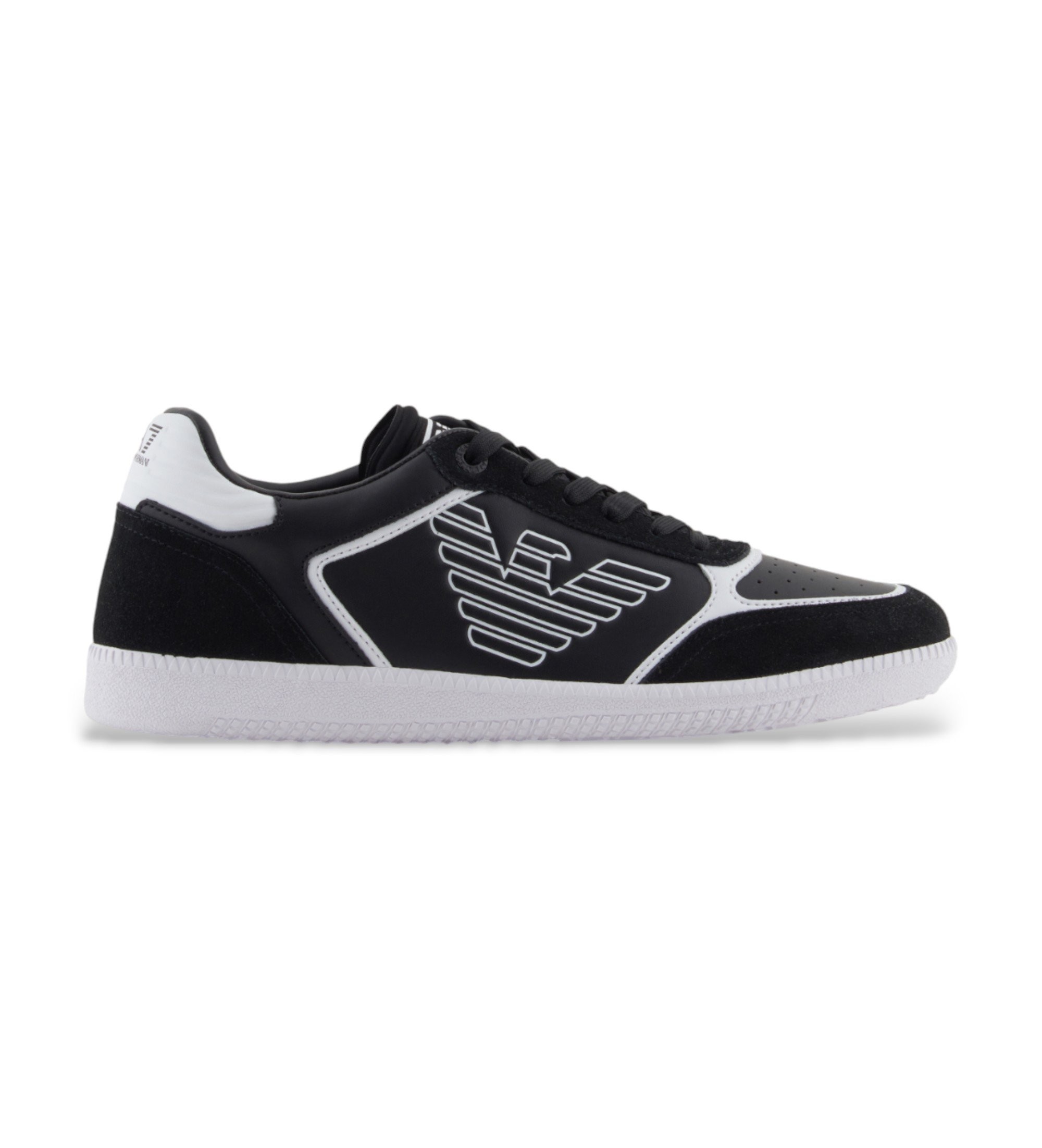 EA7 Unisex. 7X000405_AF19826 Heritage Eagle Leder Turnschuhe Schwarz (37 1/3), Wohnung, 1 bis 3 cm, Schnürsenkel, Lässig, Sportlich