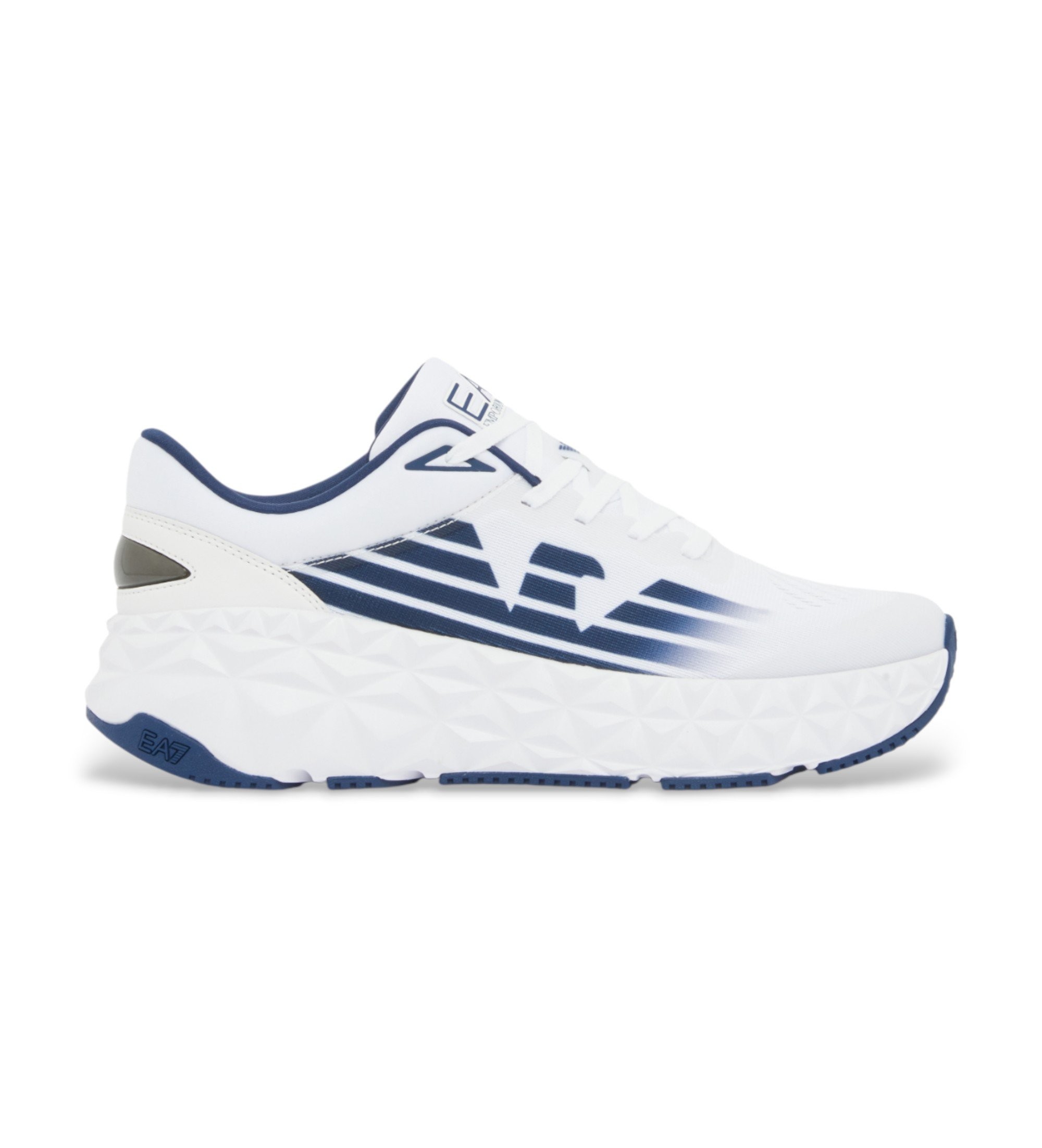 EA7 Unisex. X8X239_XK432 Turnschuhe Kobra weiß, blau (43 1/3), Wohnung, 1 bis 3 cm, Schnürsenkel, Lässig, Sportlich, Multisport