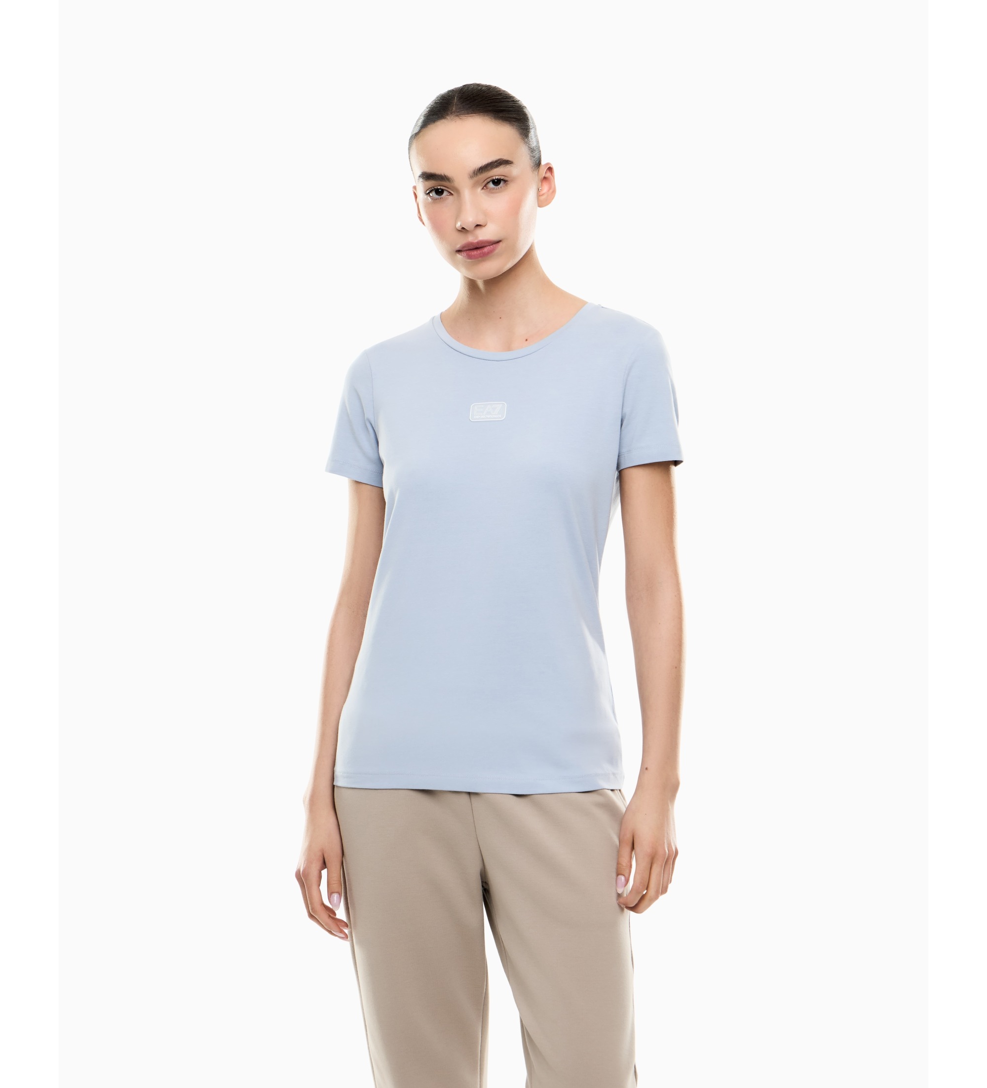 EA7 für Damen. 7W001114_AF12115 Enges Logo-T-Shirt blau (XL), Lässig, Kurzarm, Bio-Baumwolle
