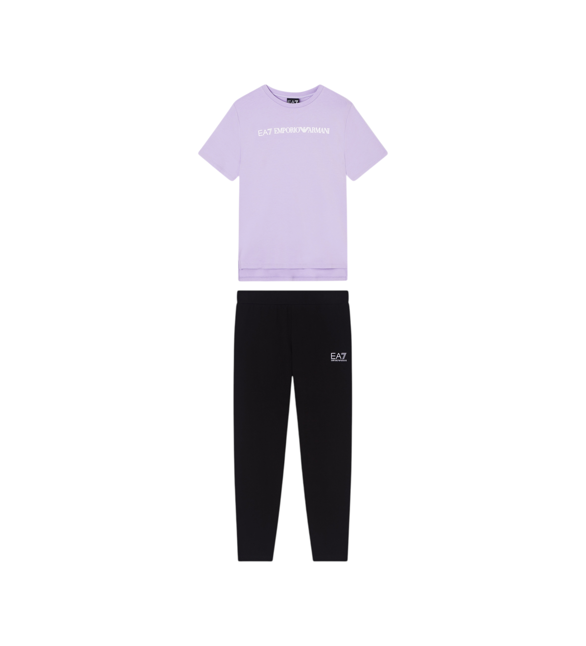 EA7 für Mädchen. 7G000071_AF12503 Logo Series T-Shirt und Hose Set in Lavendel und Schwarz (14Años= 164cm), Lässig, Sportlich, Flieder, Baum
