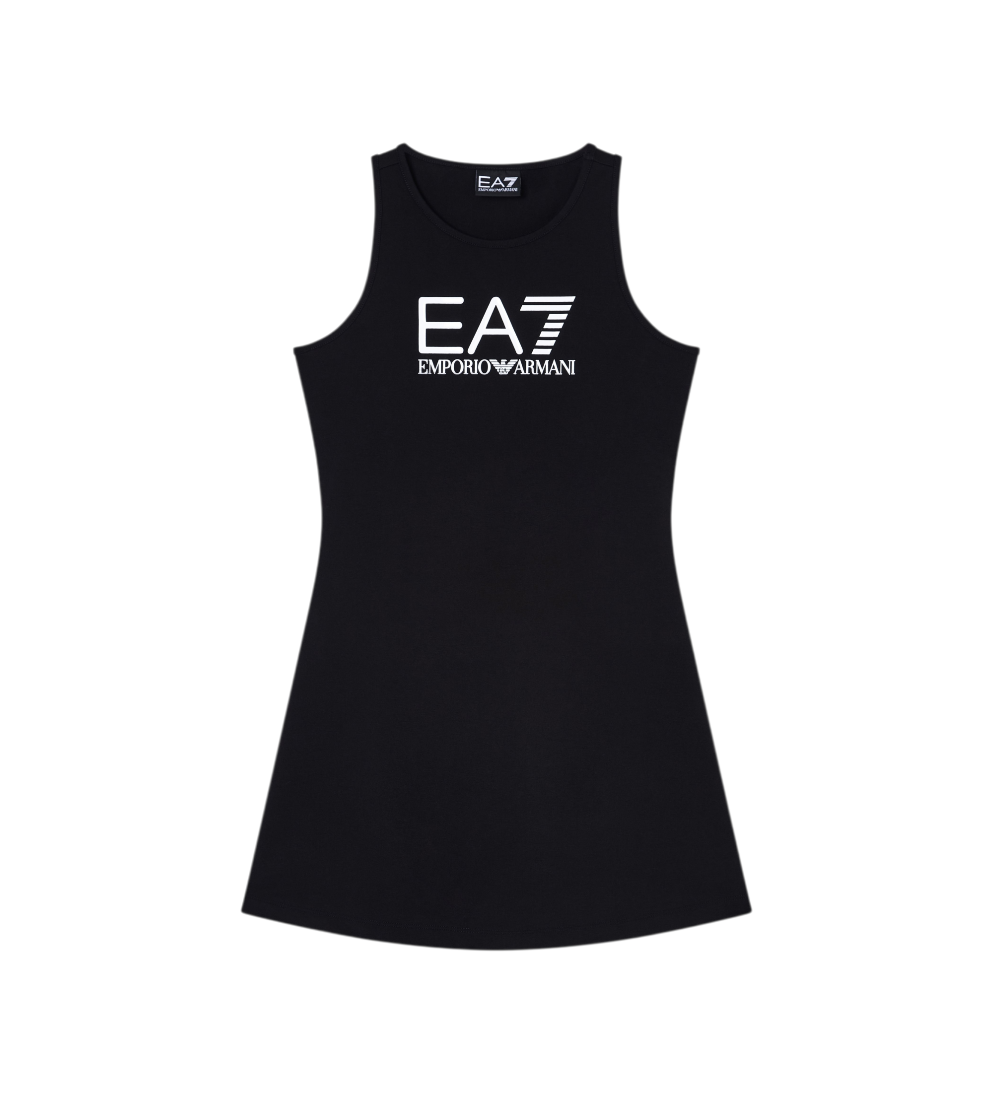 EA7 für Mädchen. 7G000150_AF12484 Schwarzes Stretch-Baumwollkleid Logo Series (14Años= 164cm), Lässig, Baumwolle, Ärmellos / Hosenträger, Ki